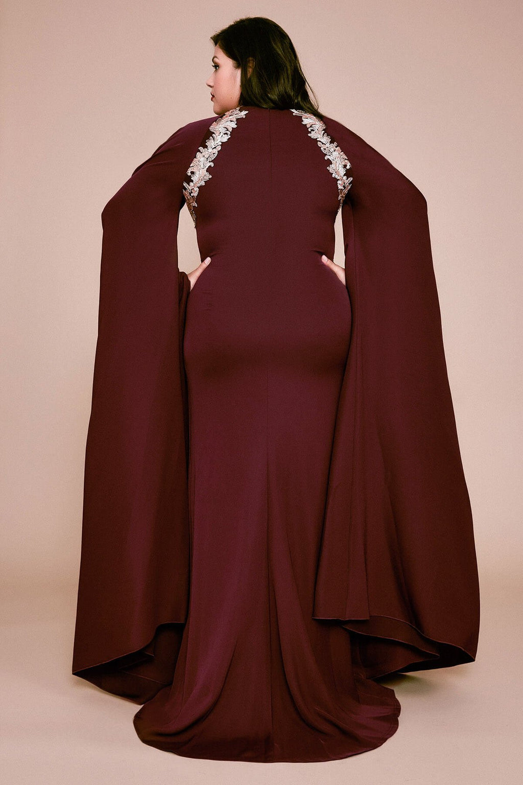 Nox Cape-Sleeves Crepe Gown - PLUS SIZE