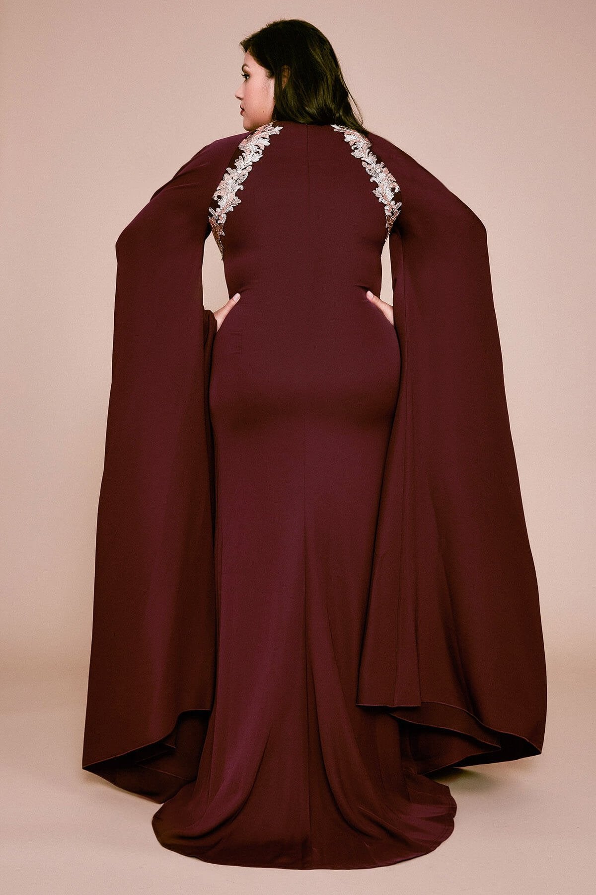 Nox Cape-Sleeves Crepe Gown - PLUS SIZE