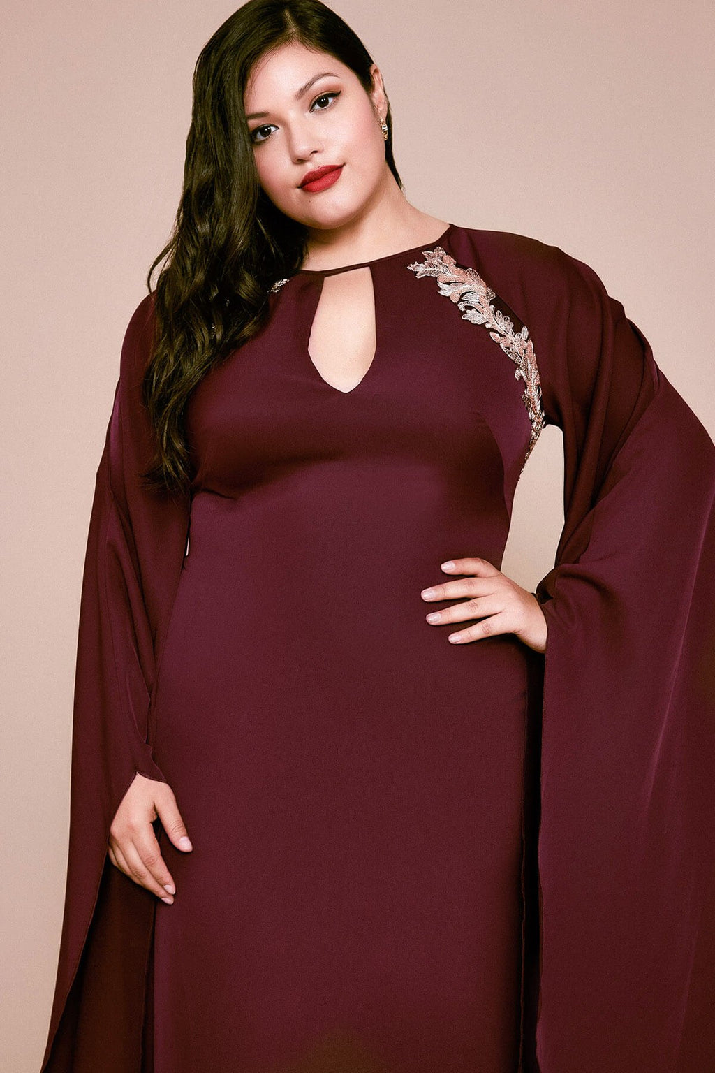 Nox Cape-Sleeves Crepe Gown - PLUS SIZE