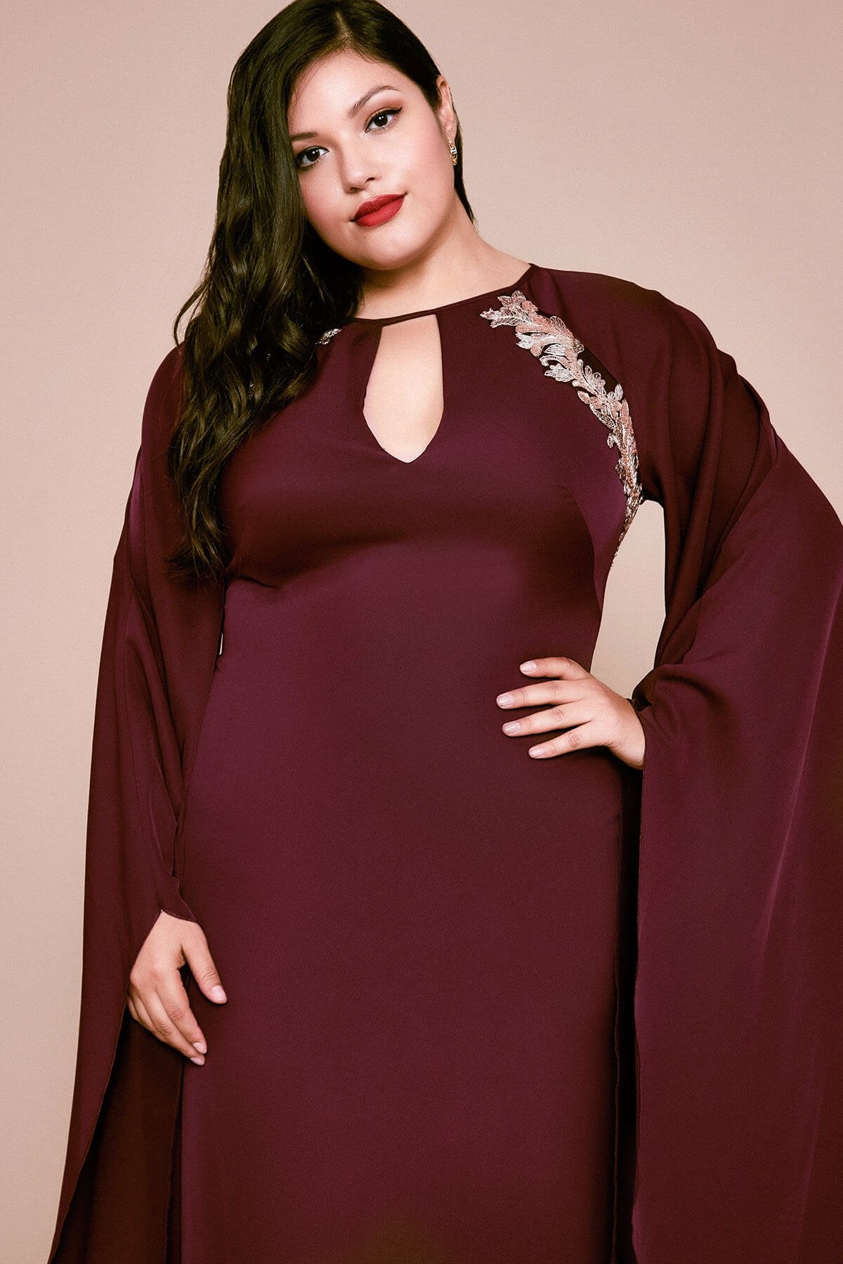 Nox Cape-Sleeves Crepe Gown - PLUS SIZE