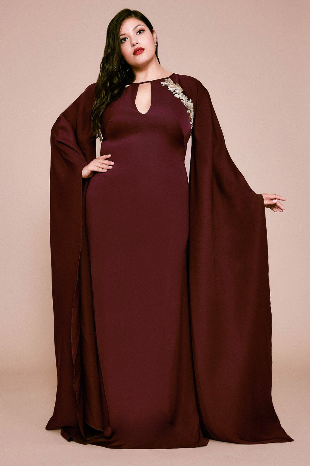 Nox Cape-Sleeves Crepe Gown - PLUS SIZE
