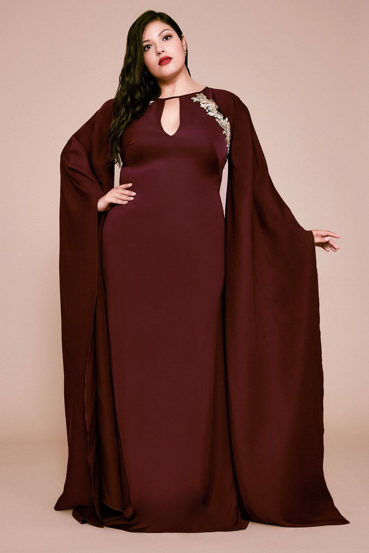 Nox Cape-Sleeves Crepe Gown - PLUS SIZE