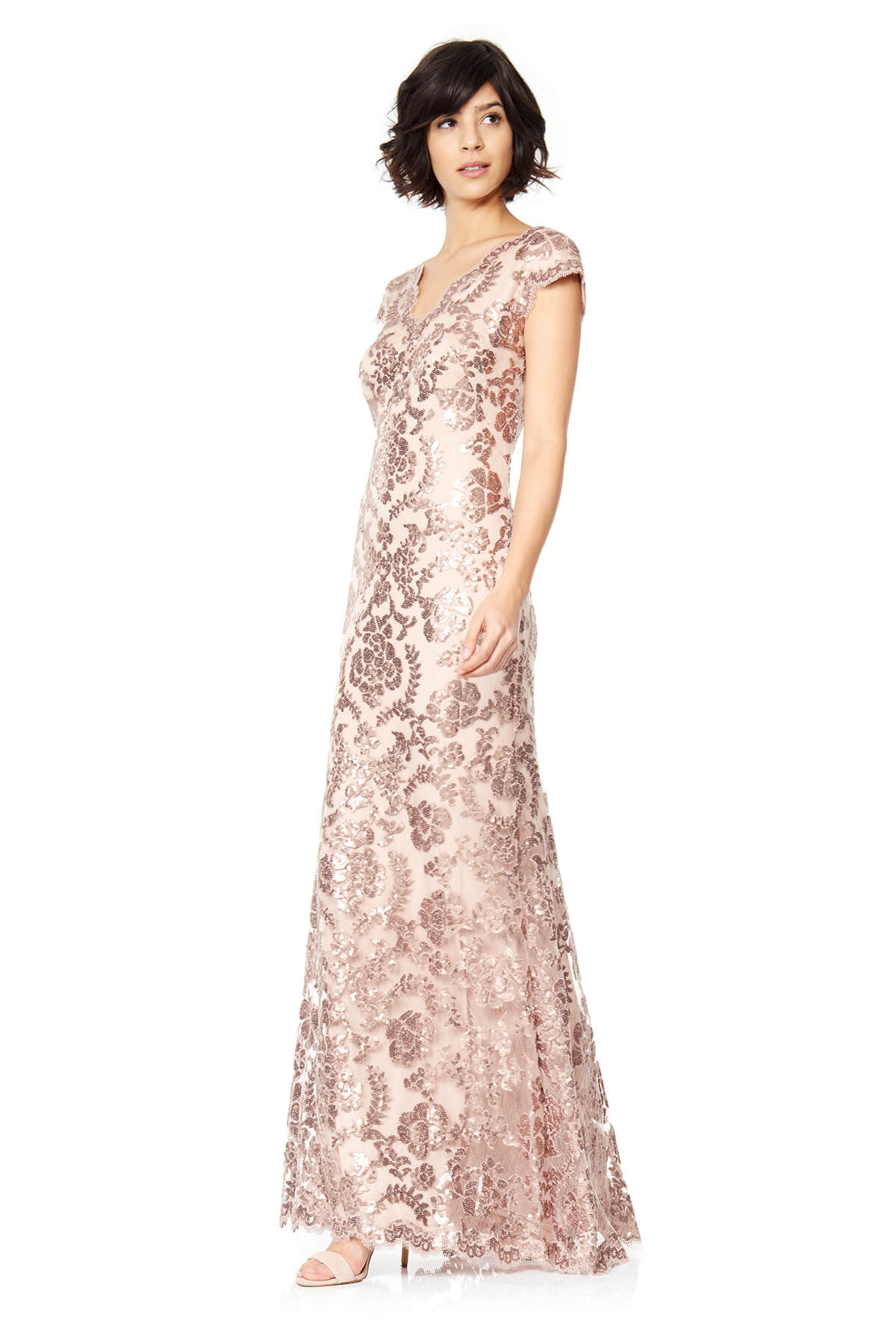 Paillette Embroidered Lace Scalloped V-Neck Gown  Tadashi Shoji Official  Online Boutique