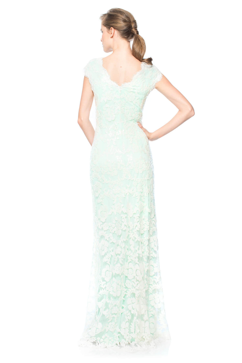 Paillette Embroidered Lace Scalloped V-Neck Gown