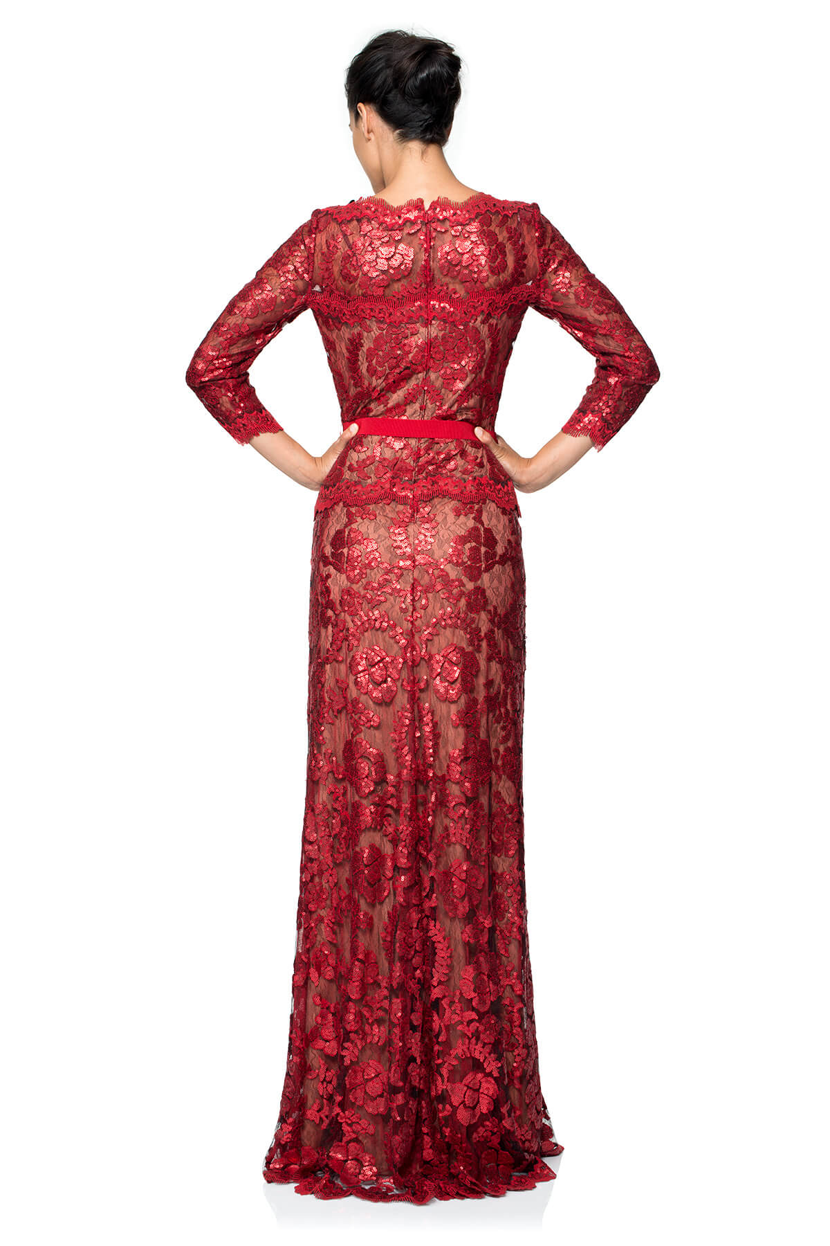 Paillette Embroidered Lace ¾ Sleeve Gown