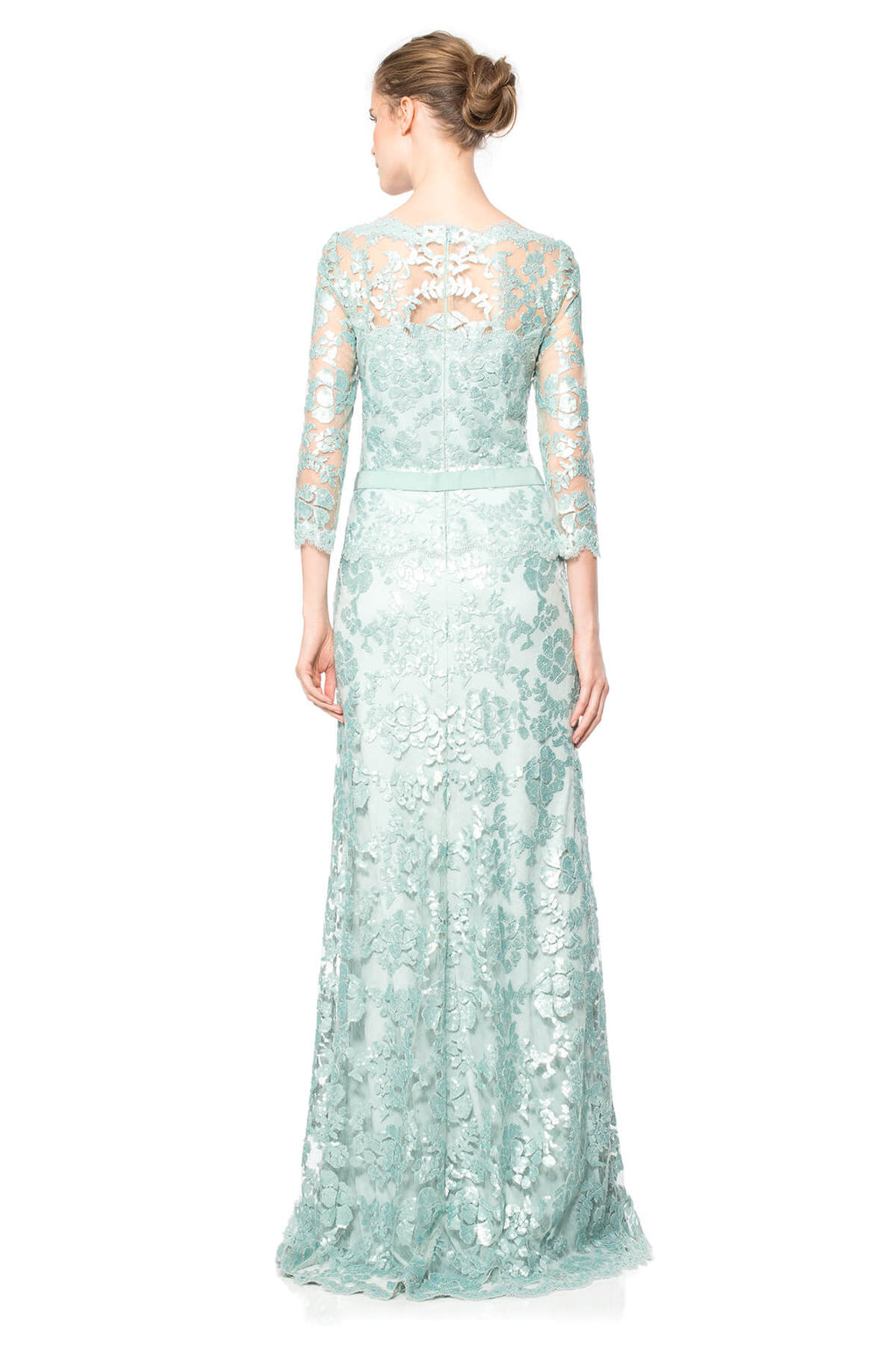 Tadashi Shoji Petite Size - Paillette Embroidered Lace 3/4 Sleeve Gown