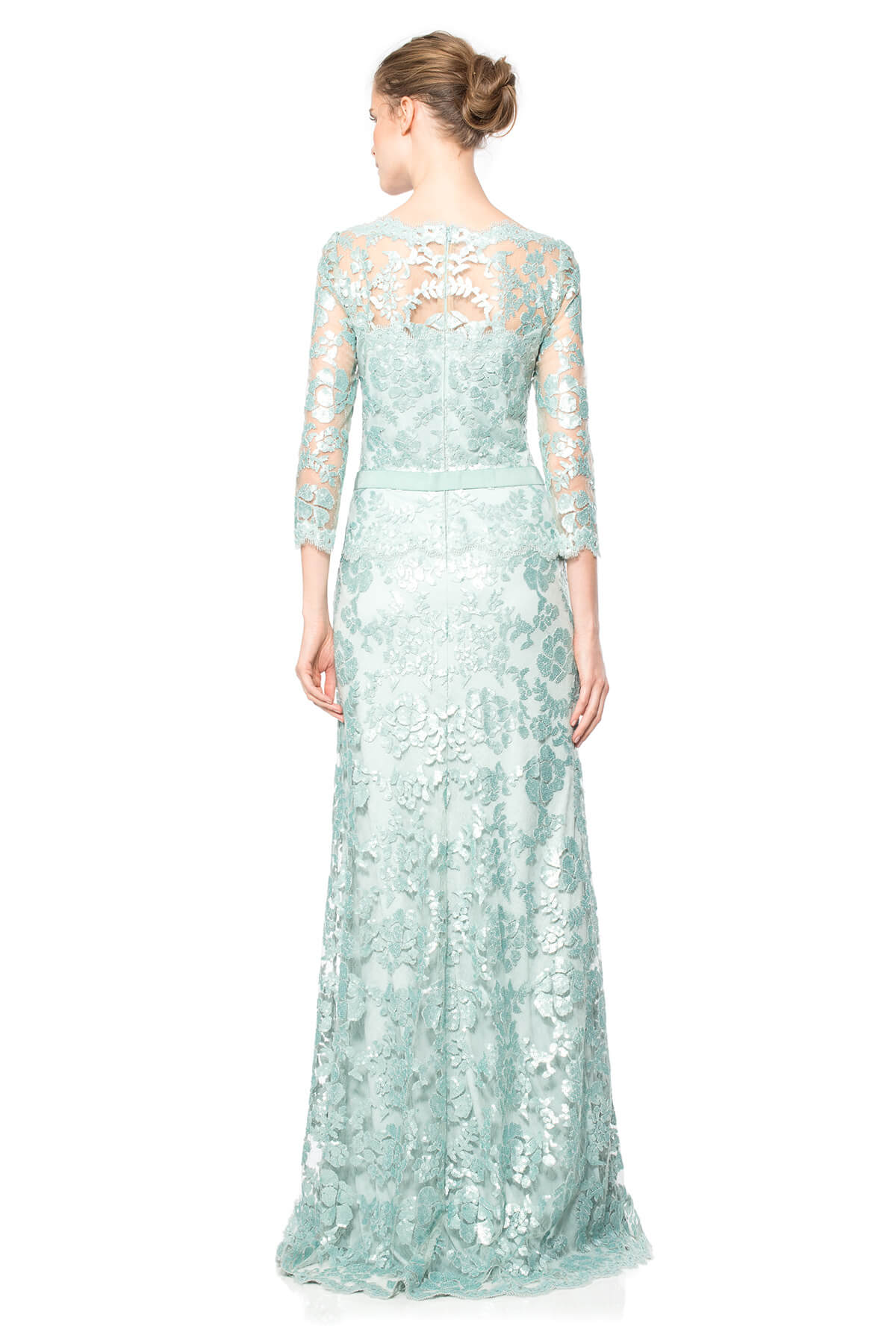 Tadashi Shoji Petite Size - Paillette Embroidered Lace 3/4 Sleeve Gown