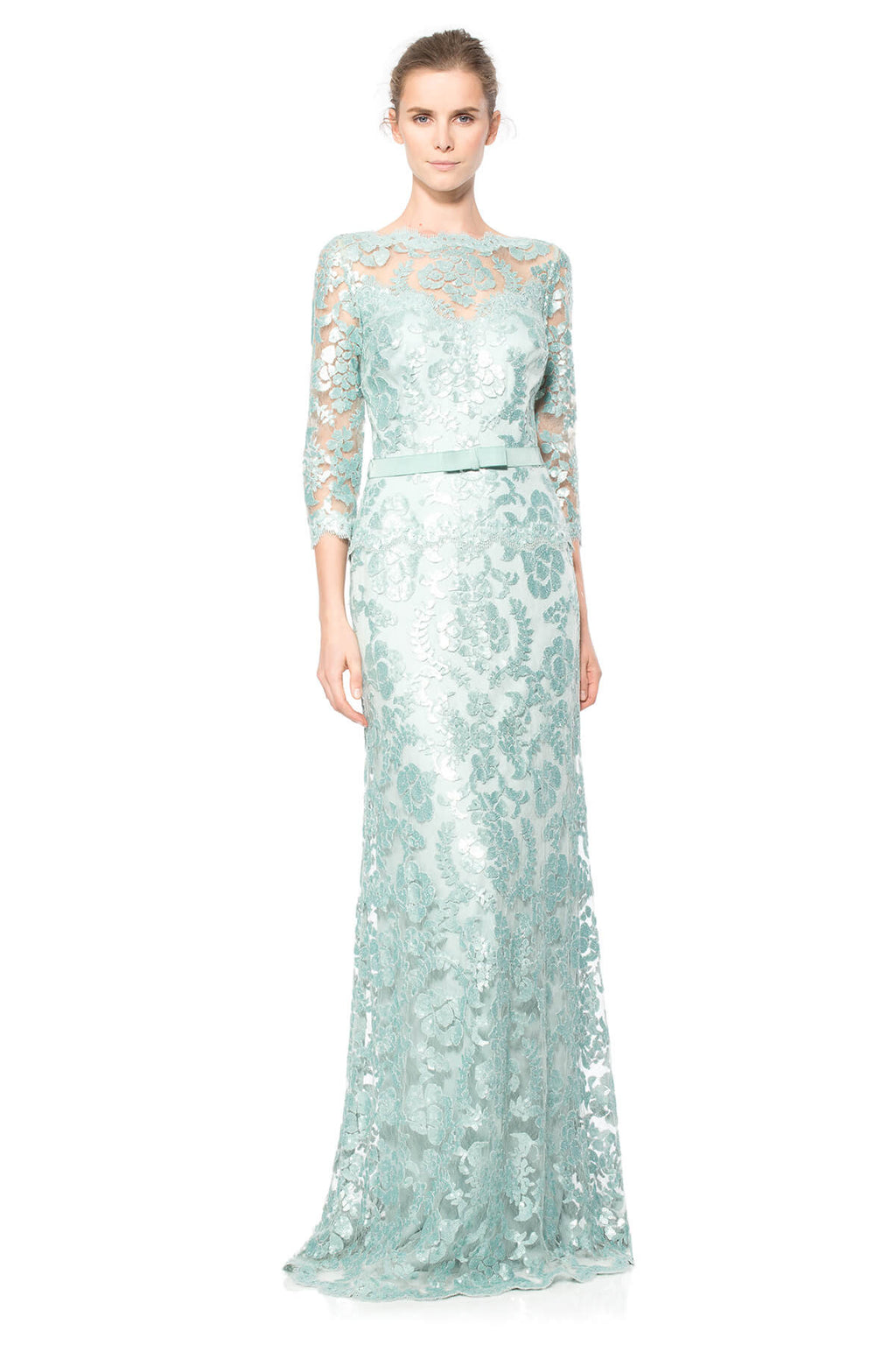 Tadashi Shoji Petite Size - Paillette Embroidered Lace 3/4 Sleeve Gown