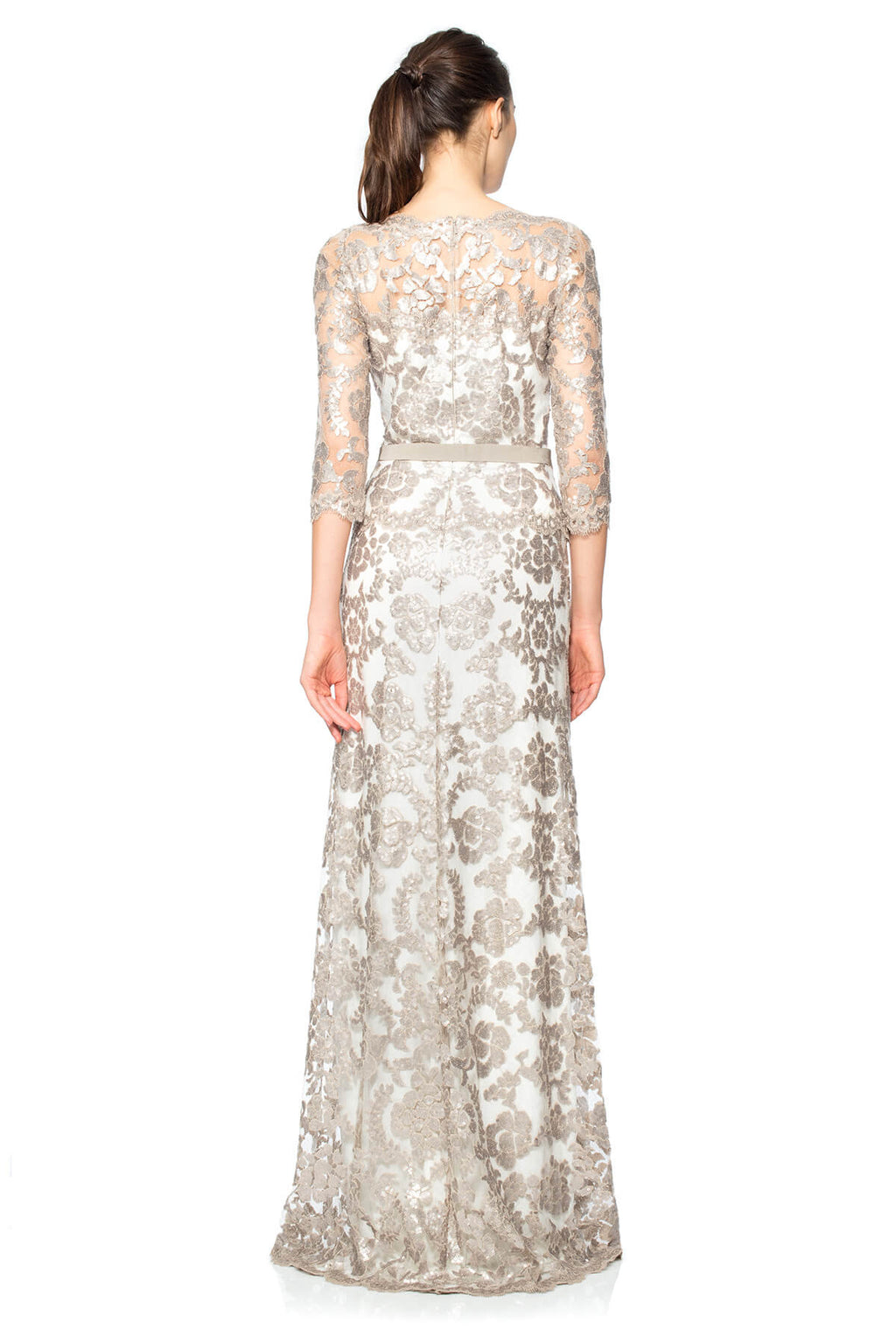 Paillette Embroidered Lace ¾ Sleeve Gown
