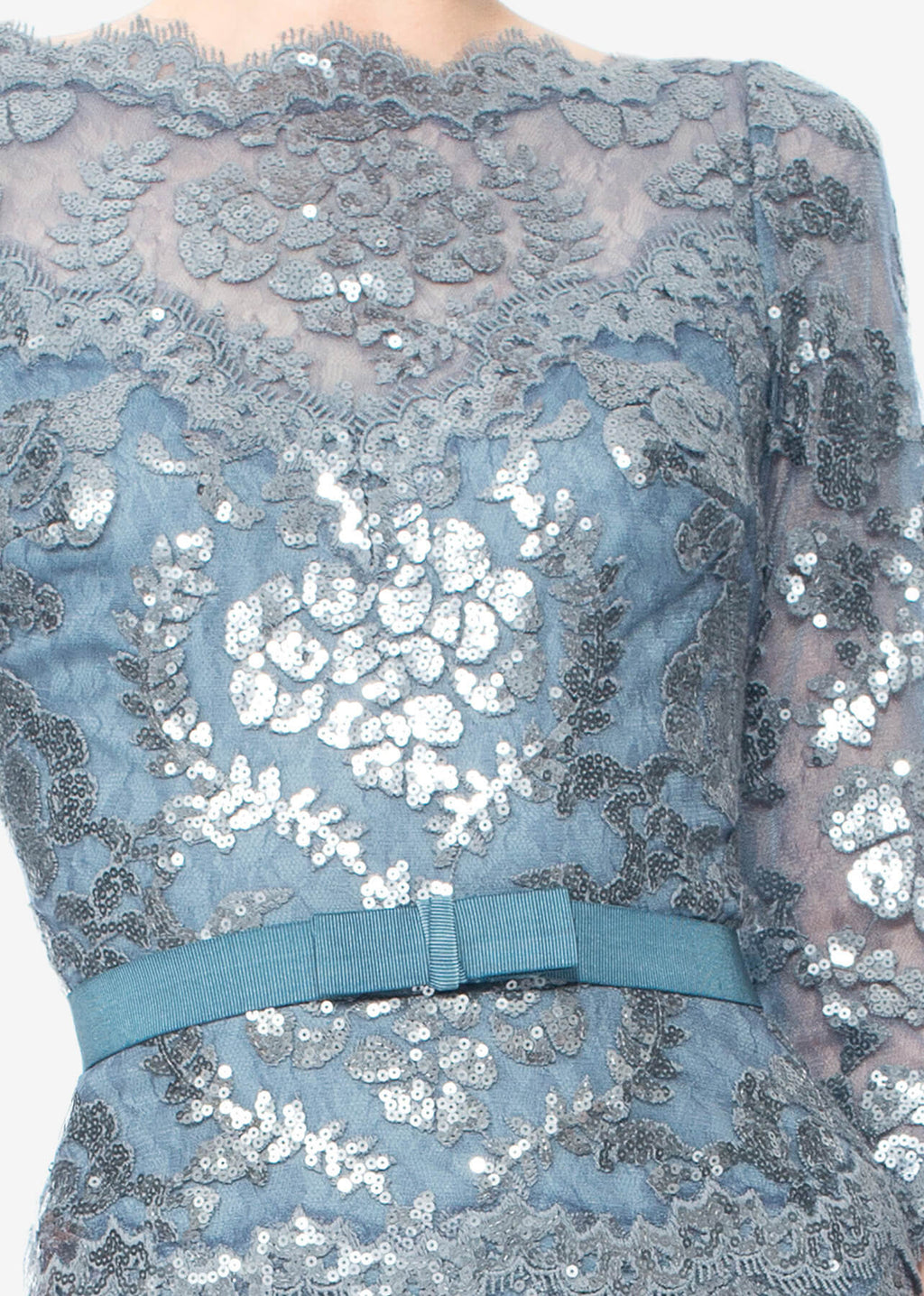 Paillette Embroidered Tulle ¾ Sleeve Dress