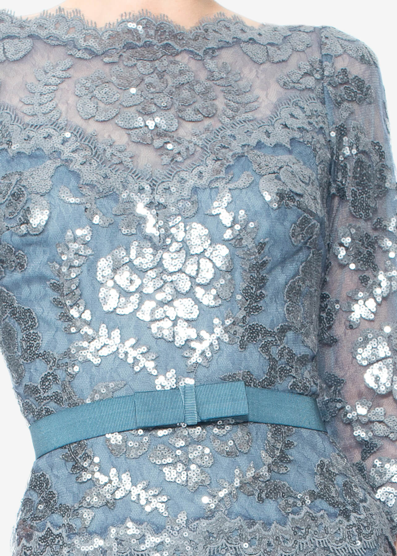 Paillette Embroidered Tulle ¾ Sleeve Dress