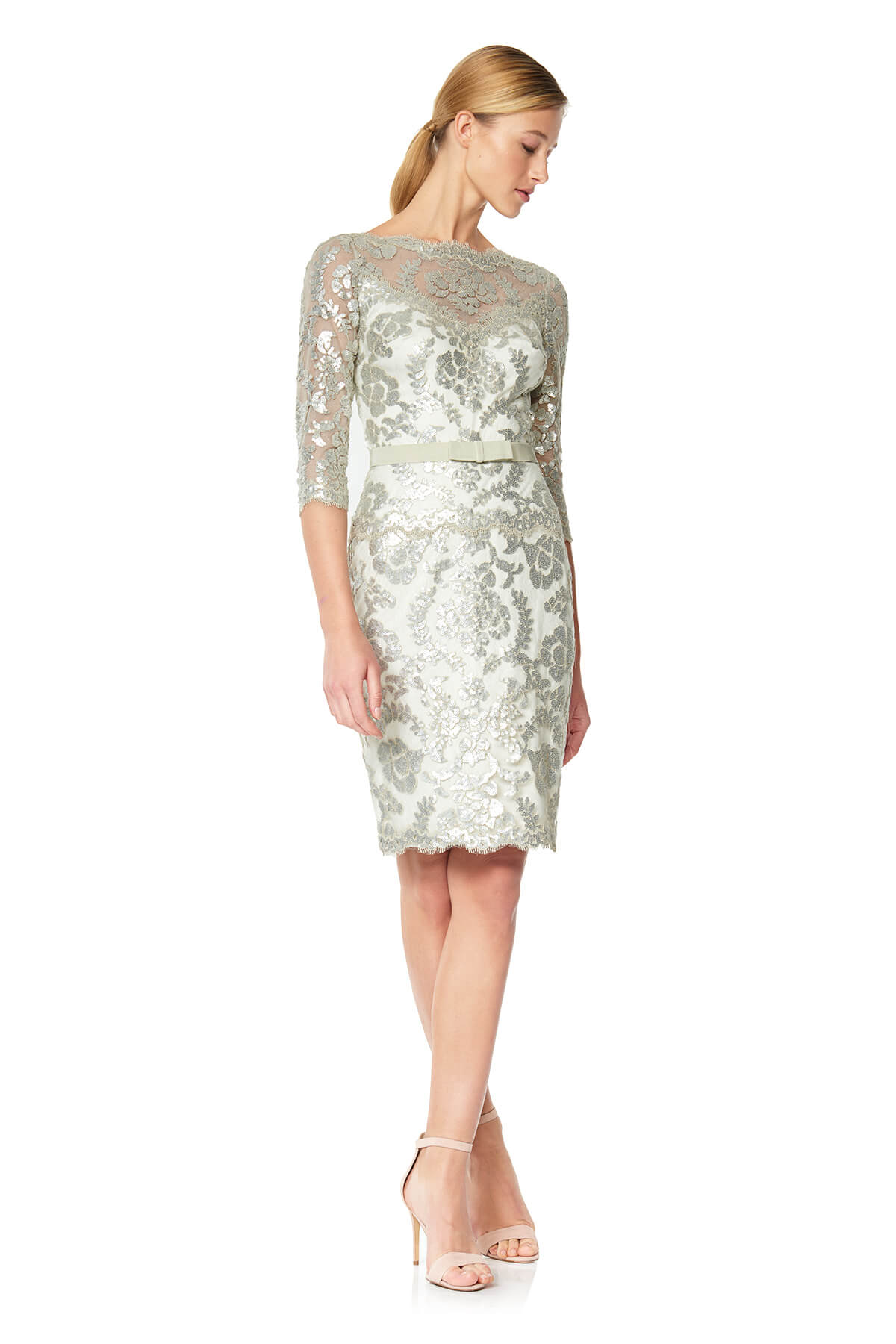 Tadashi Shoji - Paillette Embroidered Tulle 3/4 Sleeve Dress