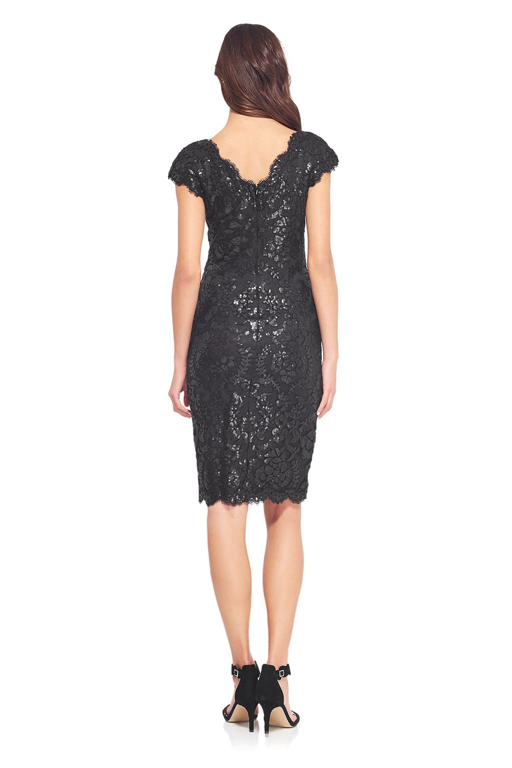 Paillette Embroidered Lace V-Neck Cap Sleeve Dress