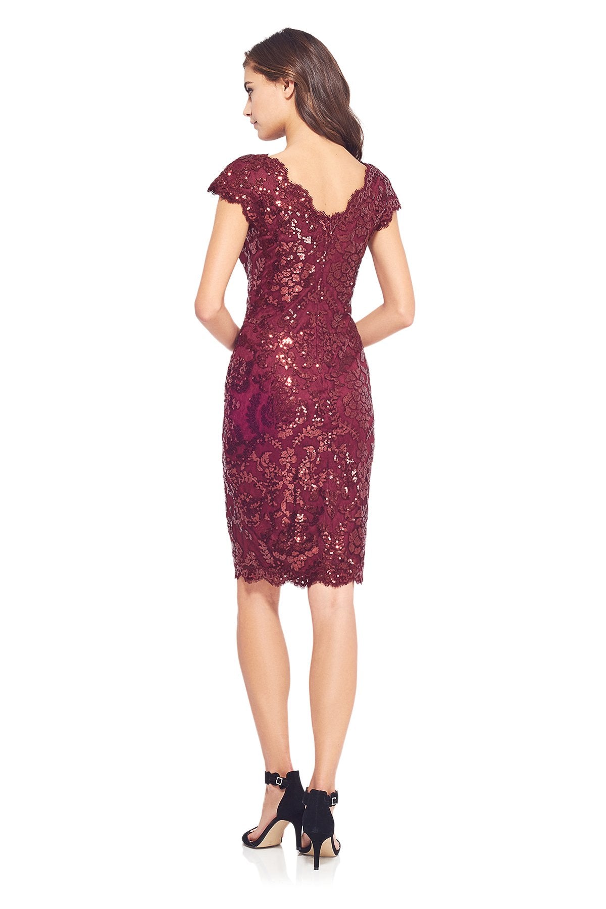 Tadashi Shoji - Paillette Embroidered Lace V-Neck Cap Sleeve Dress