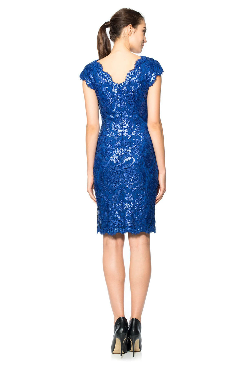 Paillette Embroidered Lace V-Neck Cap Sleeve Dress