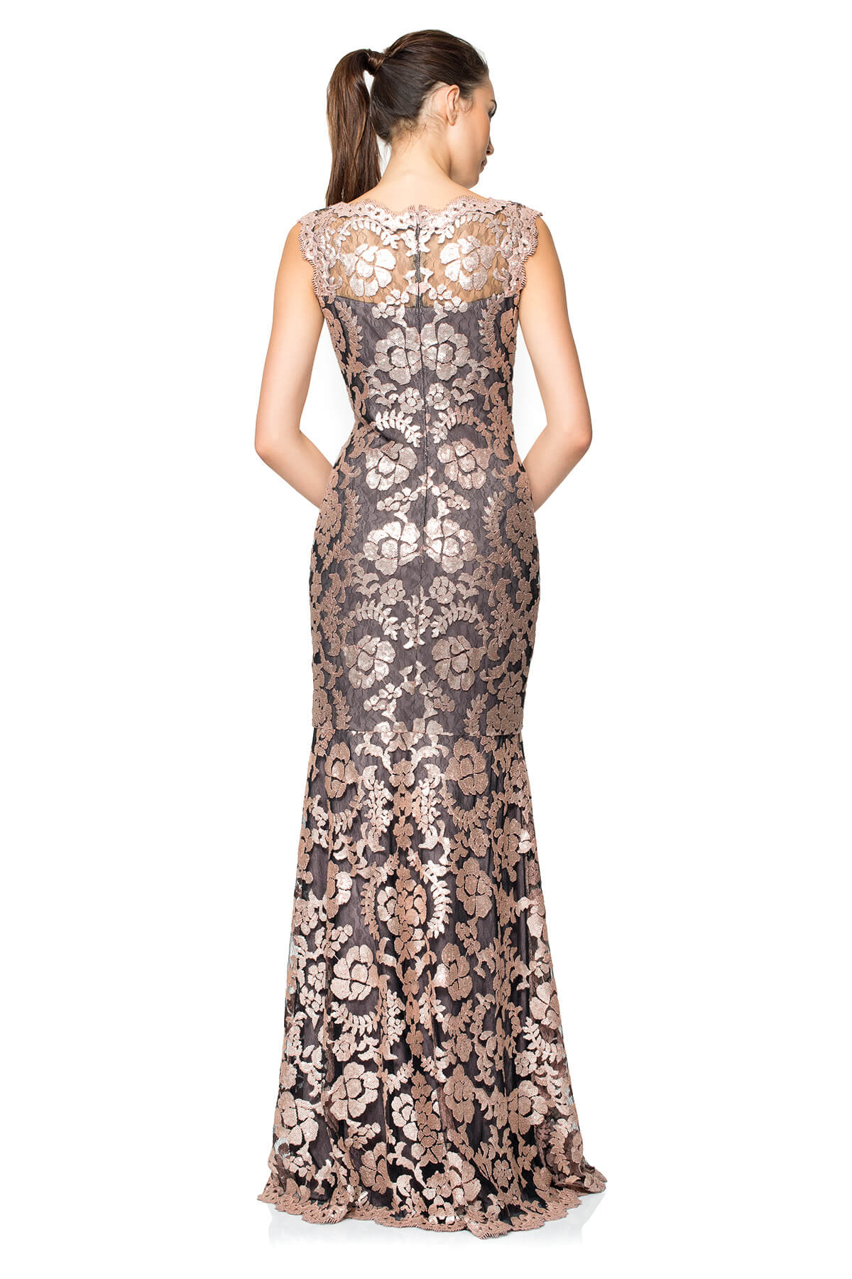 Paillette Embroidered Lace Gown