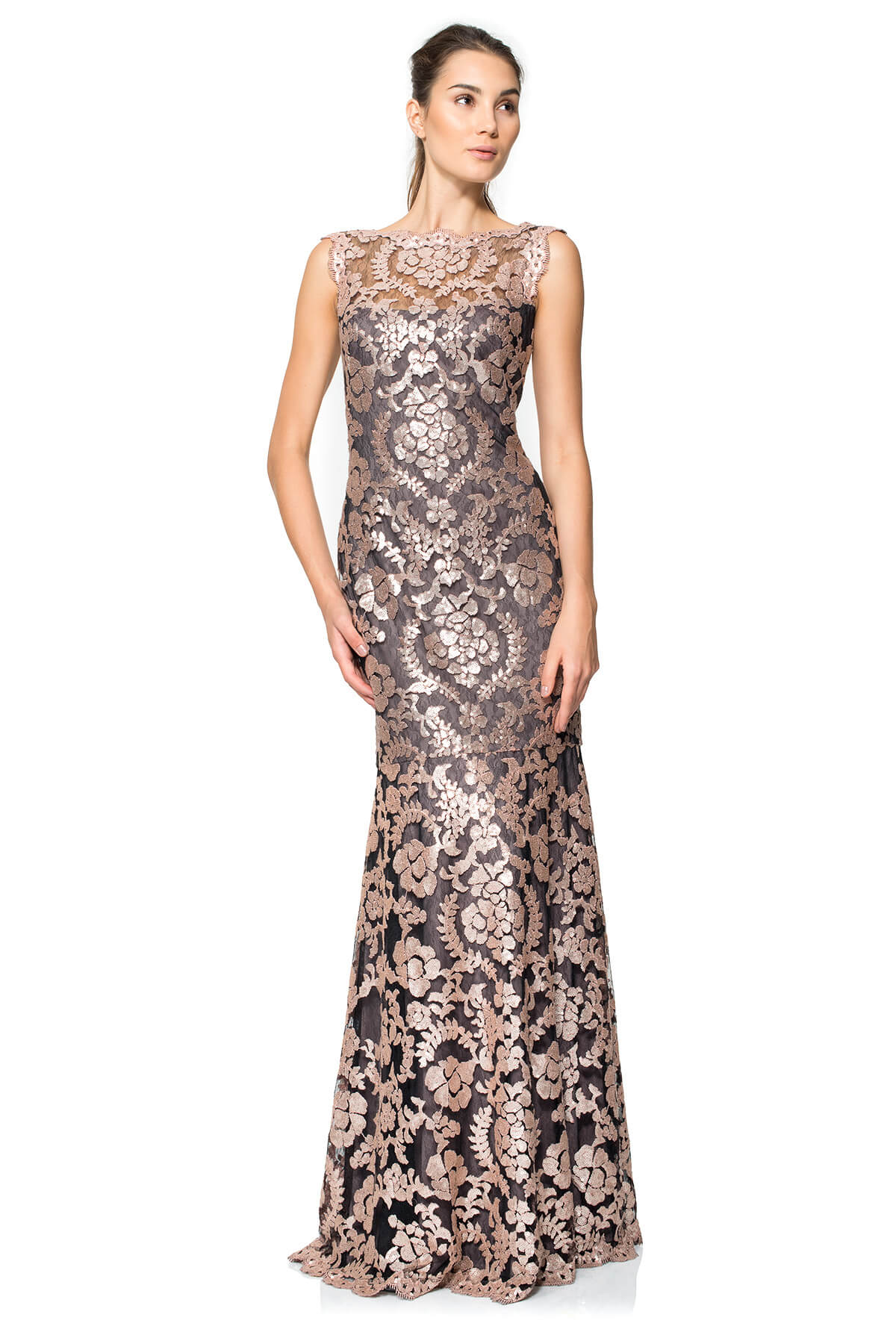 Paillette Embroidered Lace Gown
