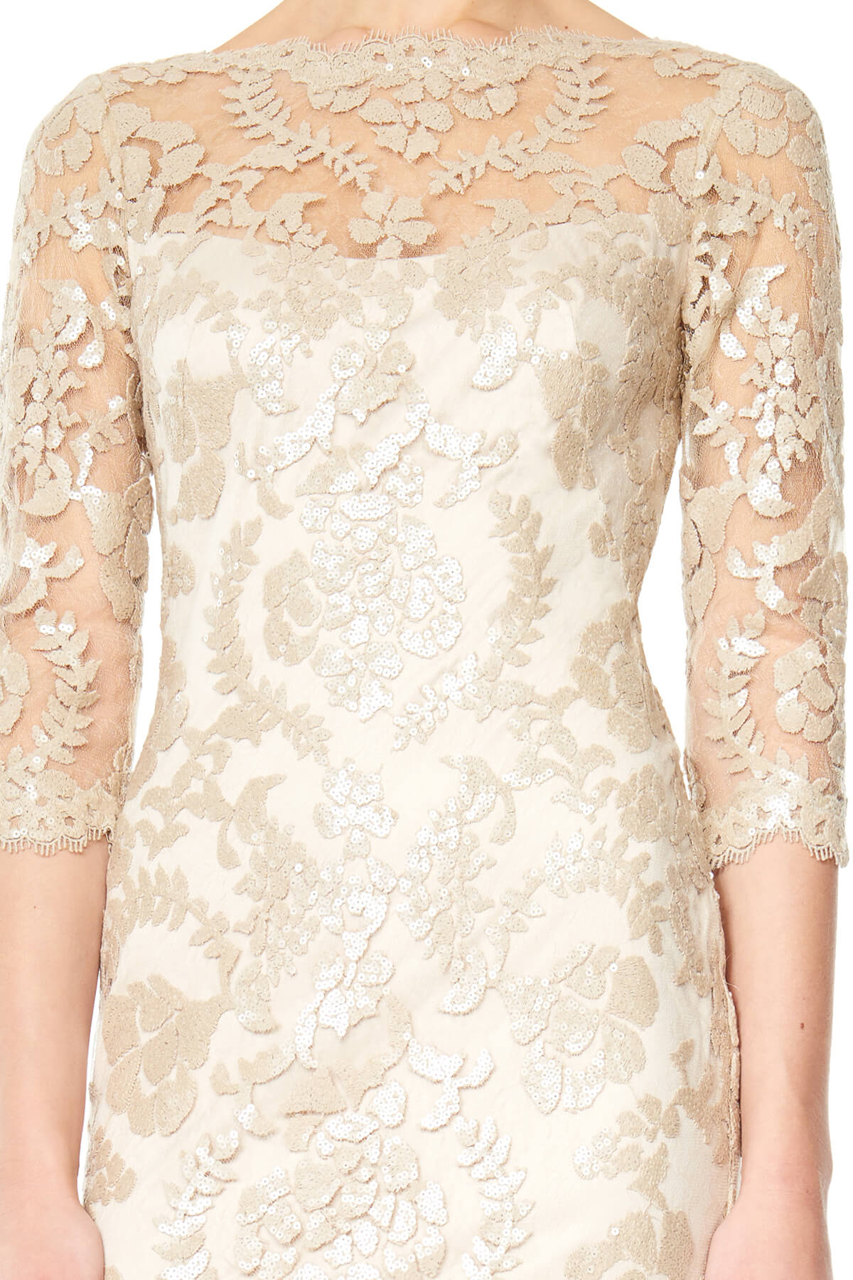 Tadashi Shoji - Paillette Embroidered Tulle Sheath with 3/4 Sleeves - Detail