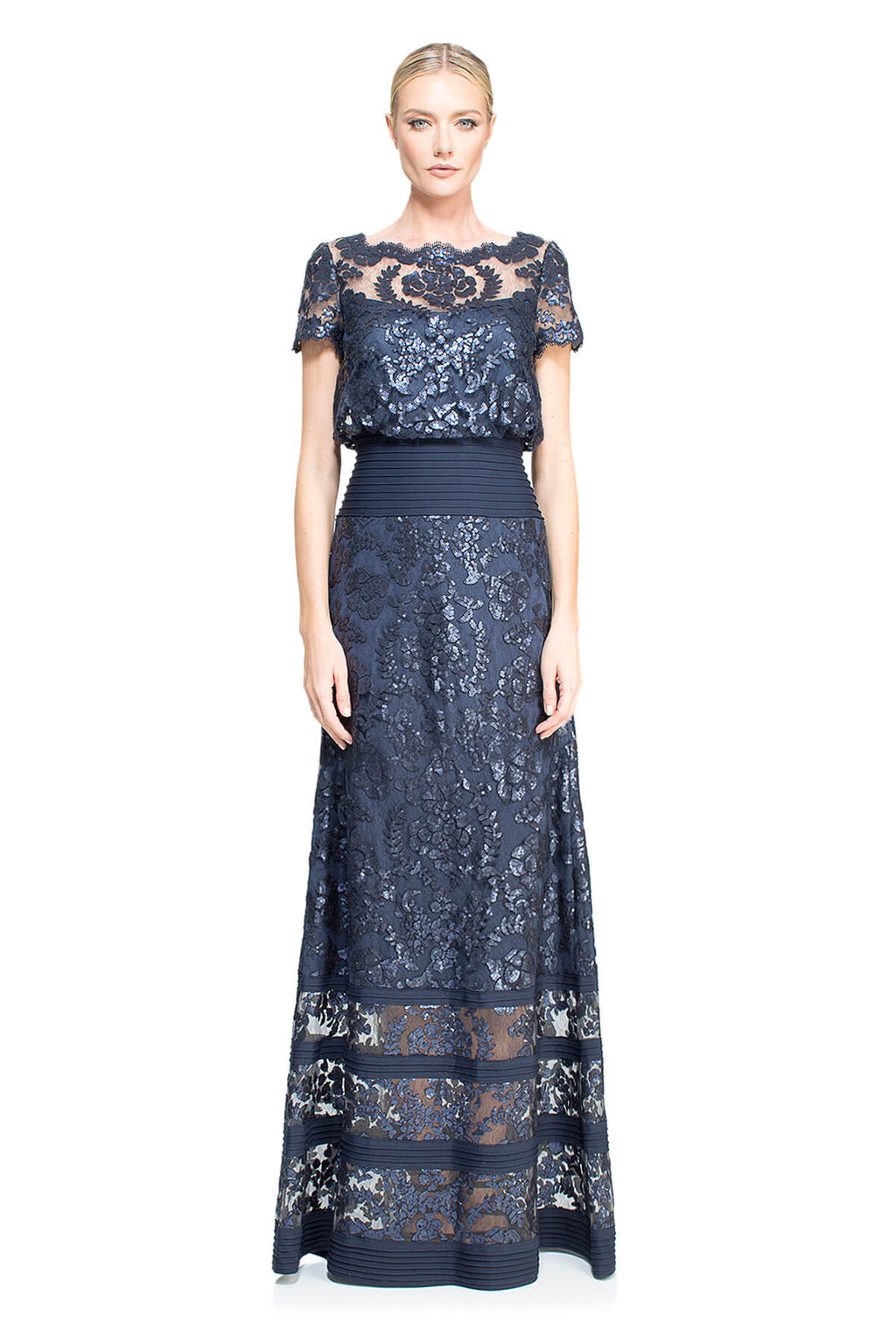 Tadashi Shoji - Blouson Waist Paillette Embroidered Lace Gown