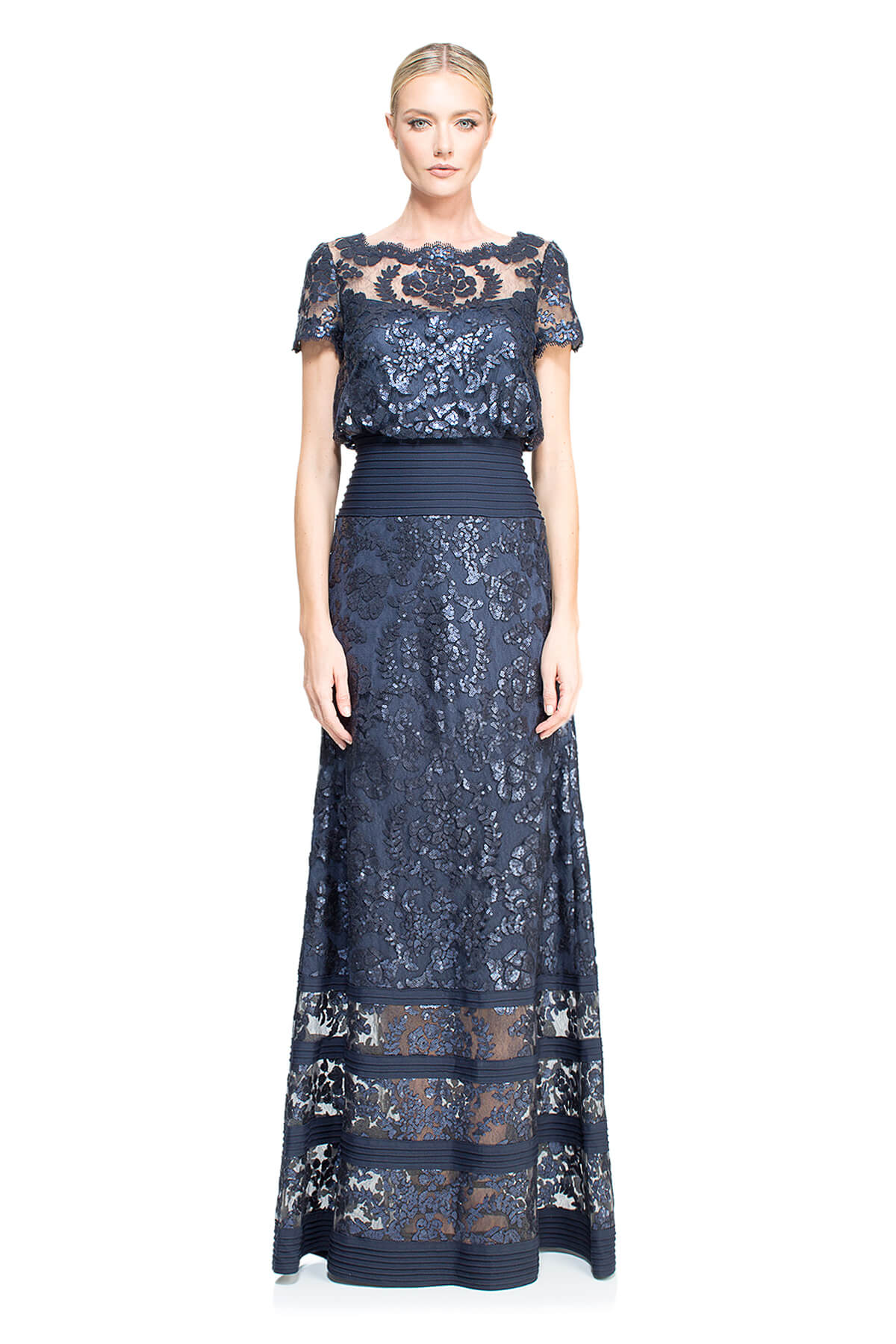Tadashi Shoji - Blouson Waist Paillette Embroidered Lace Gown