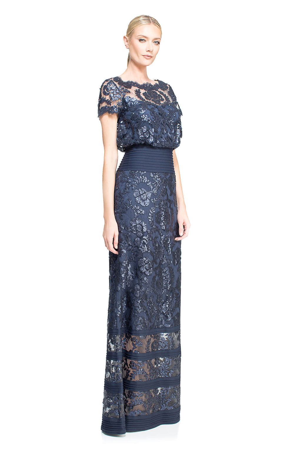 Tadashi Shoji - Blouson Waist Paillette Embroidered Lace Gown