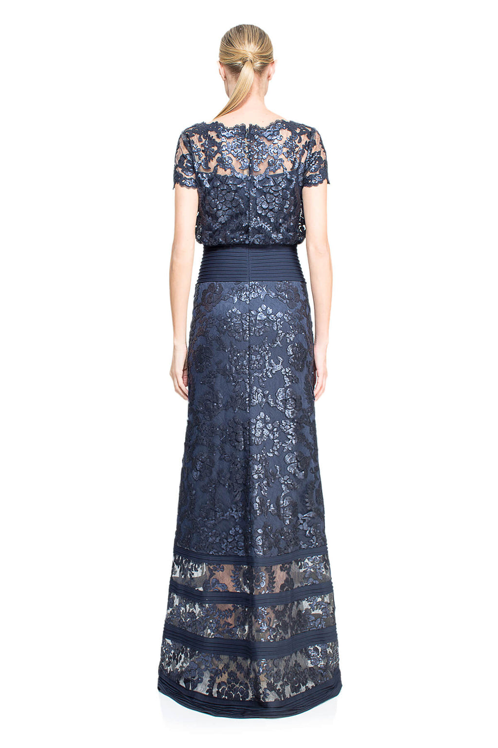 Tadashi Shoji - Blouson Waist Paillette Embroidered Lace Gown