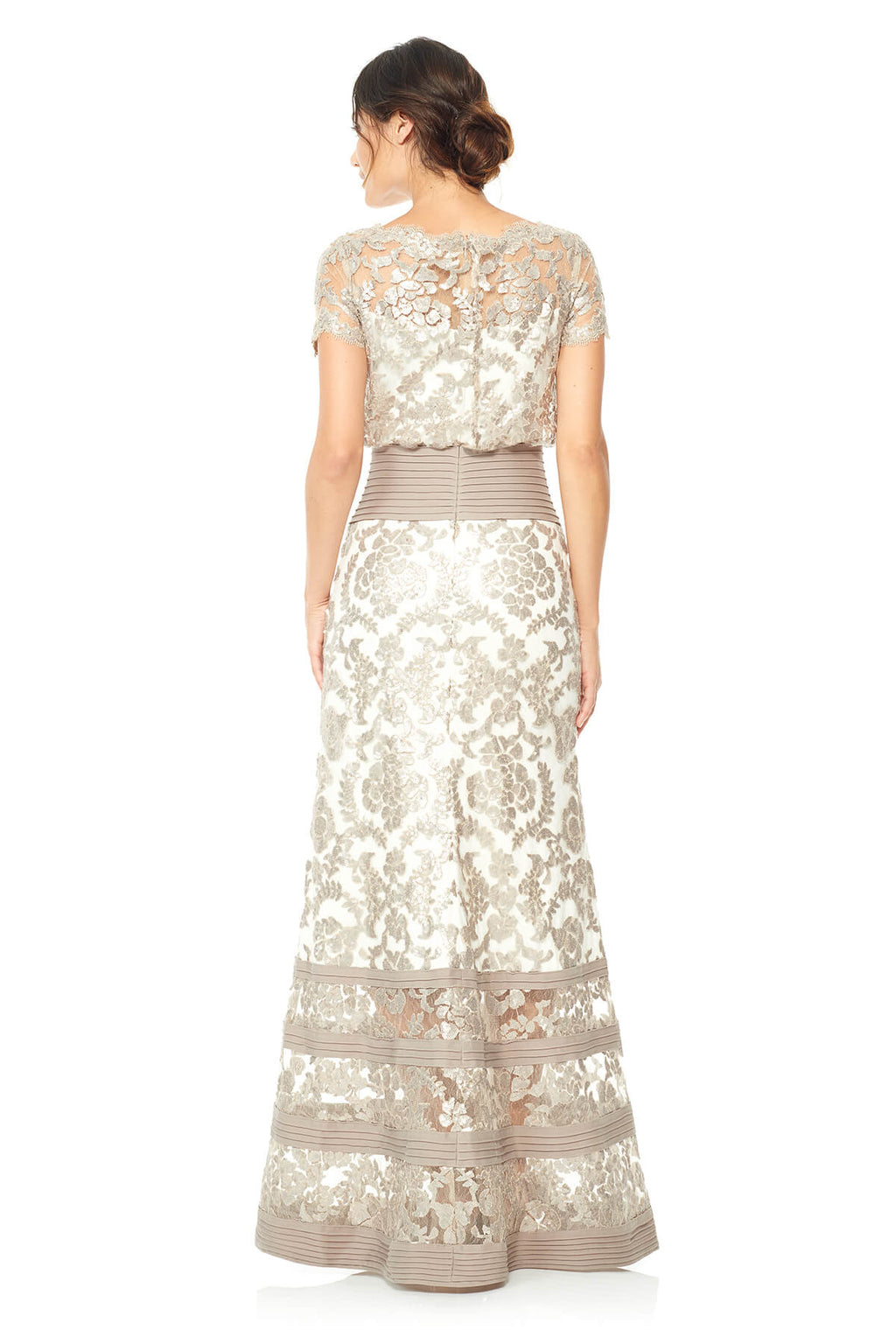 Tadashi Shoji - Blouson Waist Paillette Embroidered Lace Gown