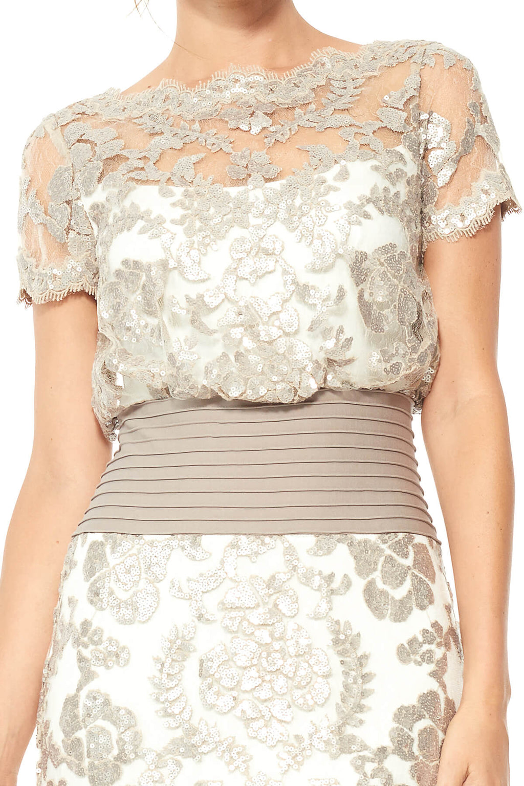 Tadashi Shoji - Blouson Waist Paillette Embroidered Lace Gown - Detail