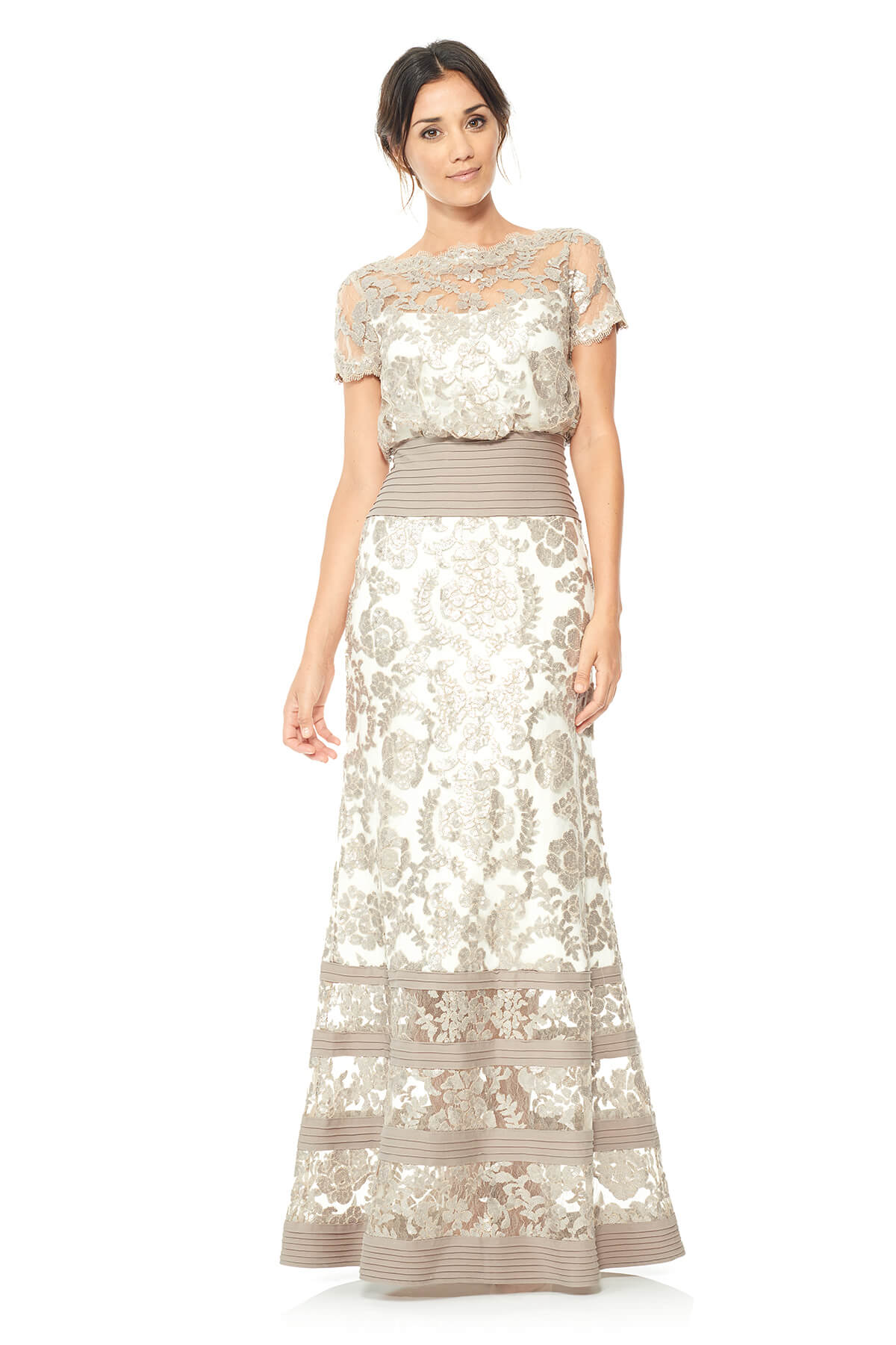 Tadashi Shoji - Blouson Waist Paillette Embroidered Lace Gown