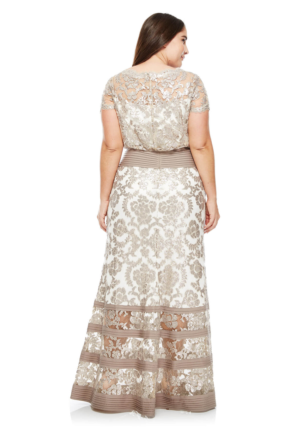 Tadashi Shoji Plus Size - Blouson Waist Paillette Embroidered Lace Gown
