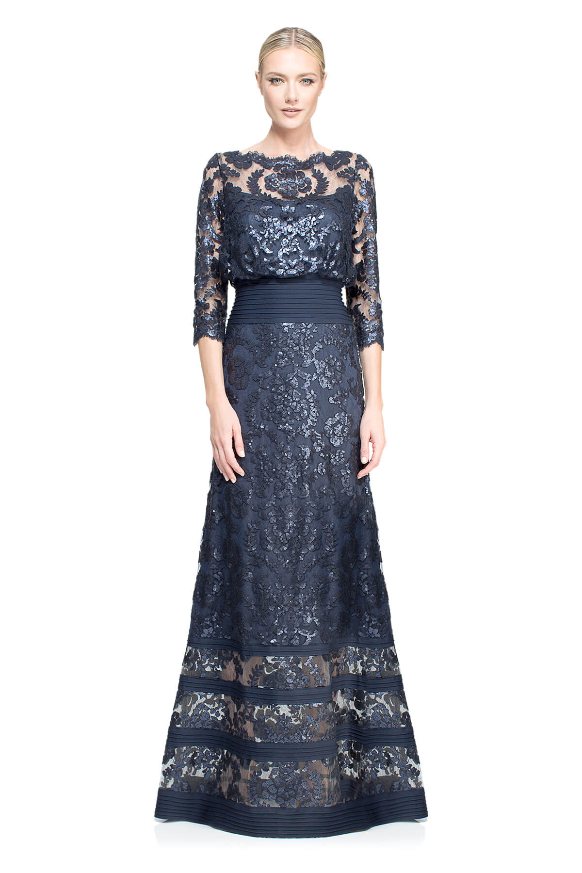 Tadashi Shoji - Blouson Waist Paillette Embroidered Lace Gown