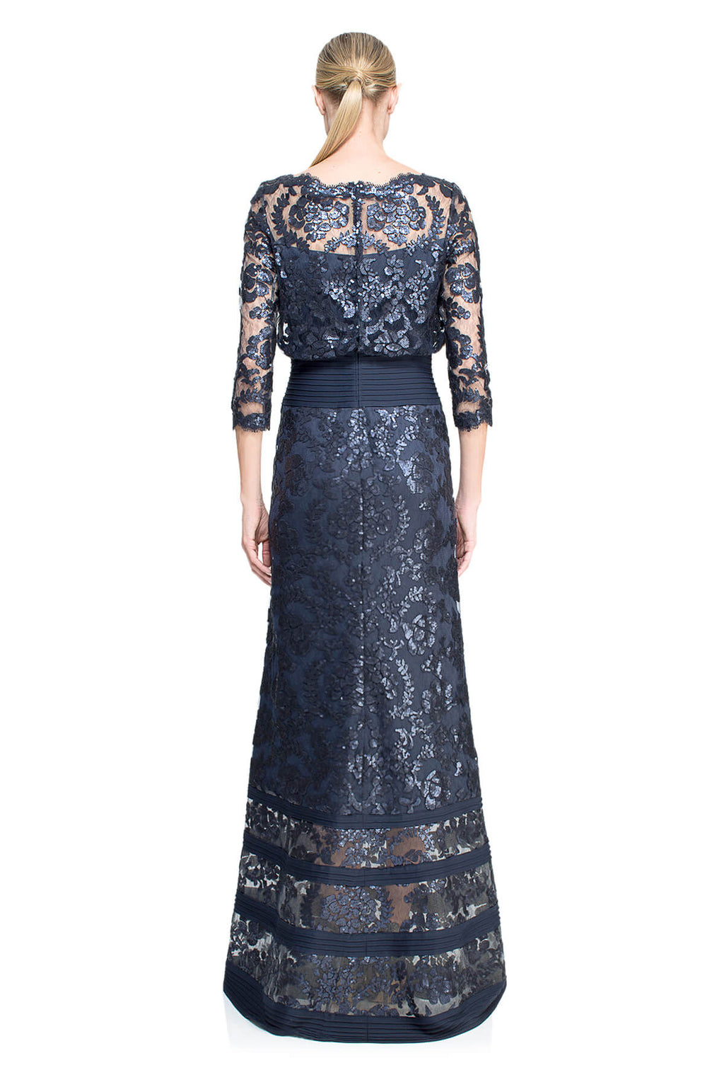 Tadashi Shoji - Blouson Waist Paillette Embroidered Lace Gown
