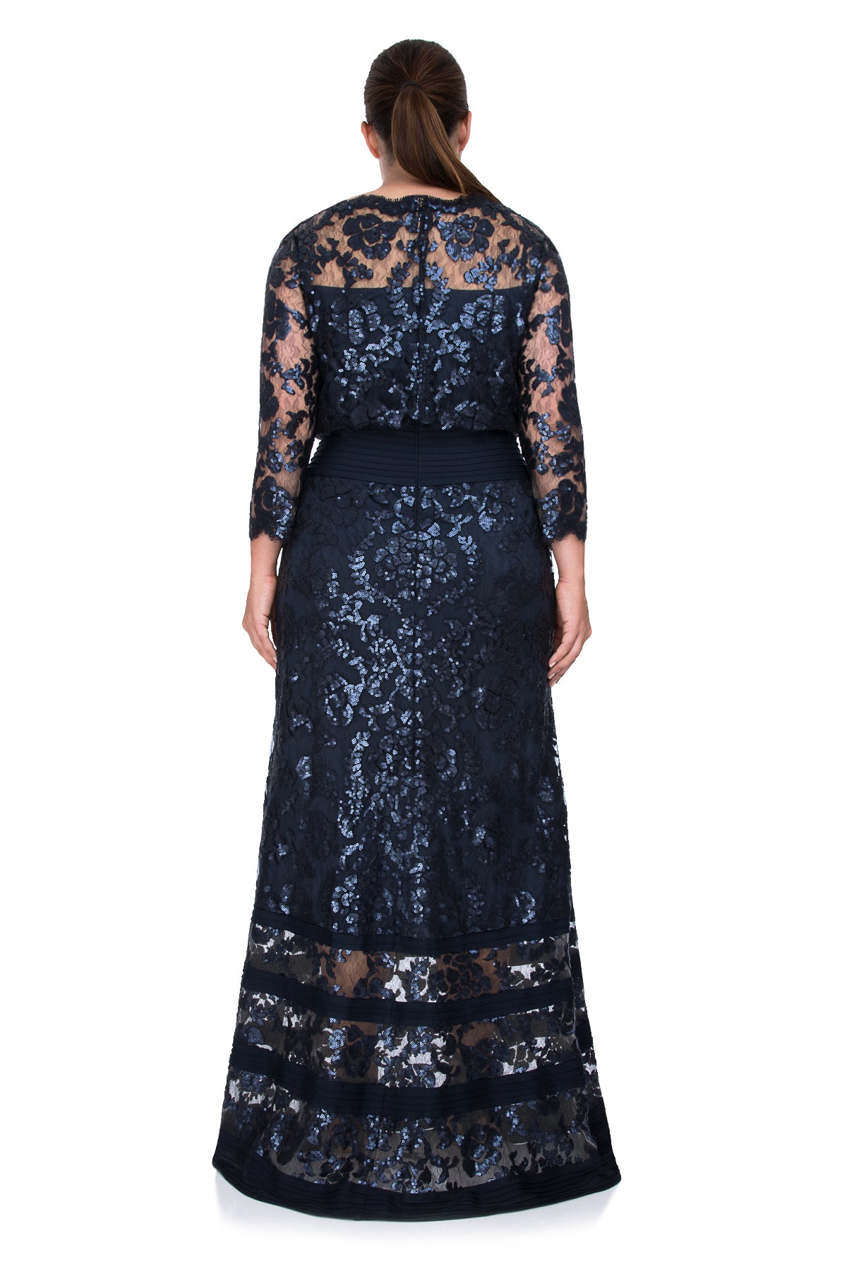 Tadashi Shoji Plus Size - Blouson Waist Paillette Embroidered Lace Gown