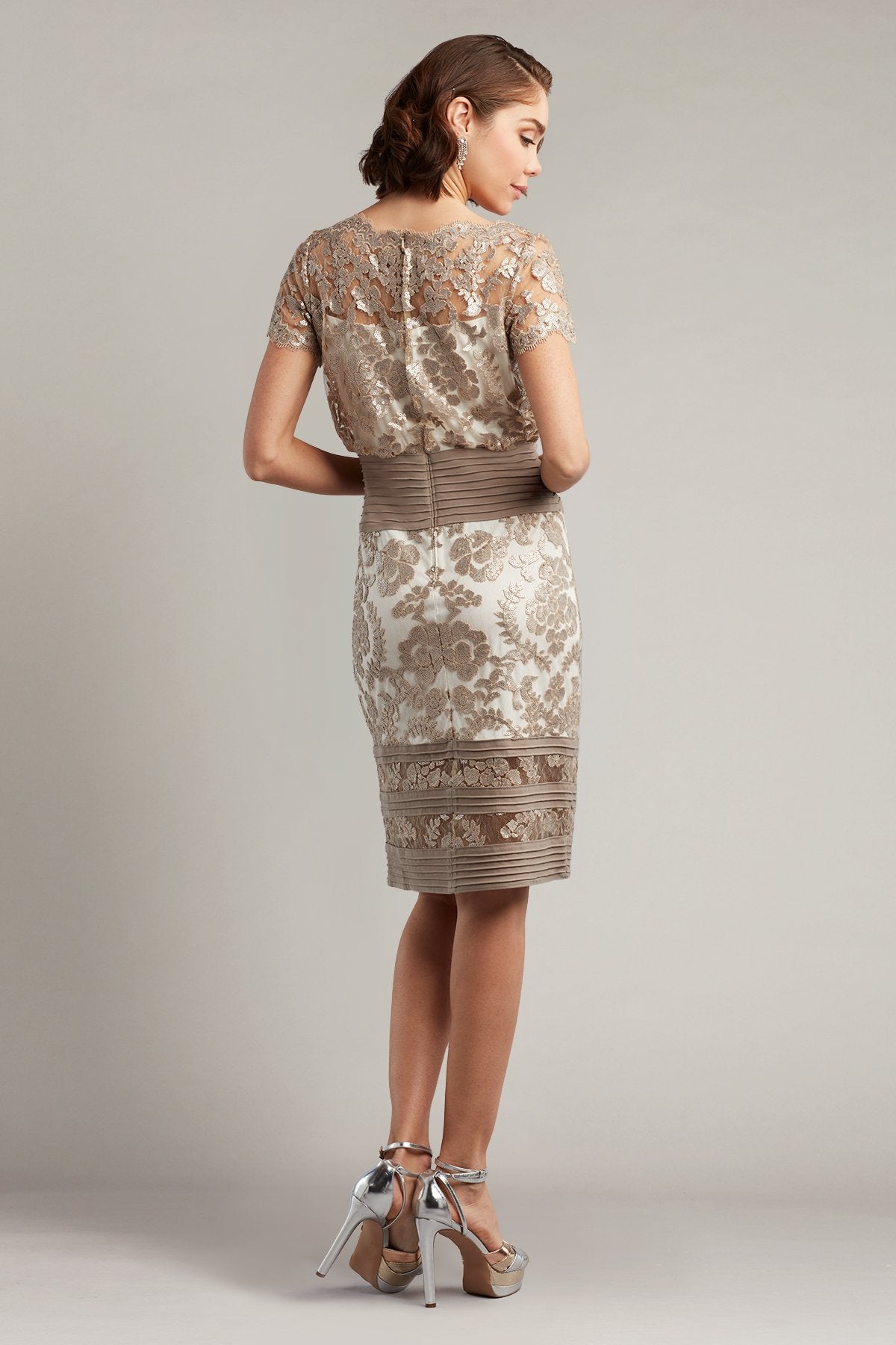 Blouson Waist Paillette Embroidered Lace Dress