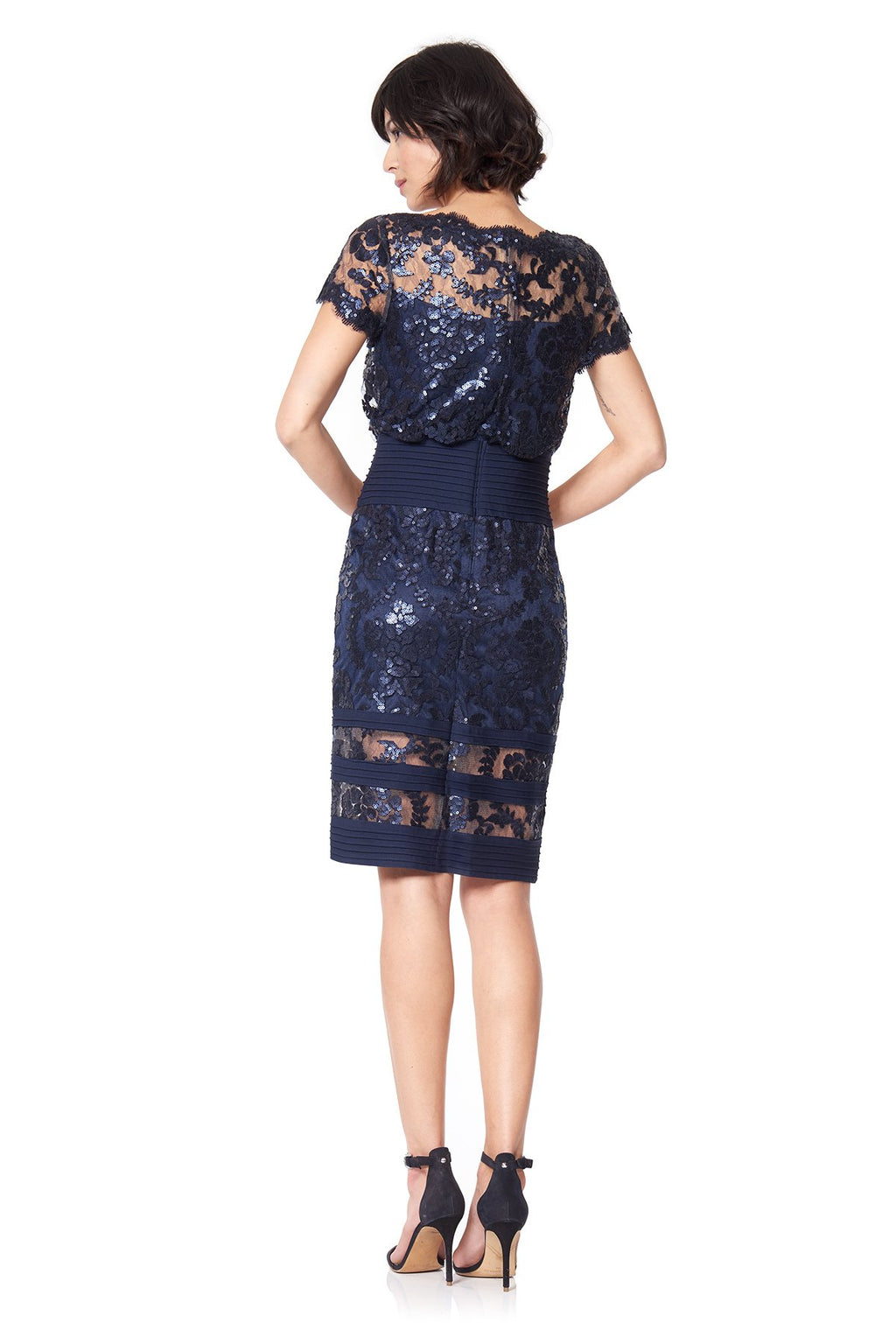 Blouson Waist Paillette Embroidered Lace Dress