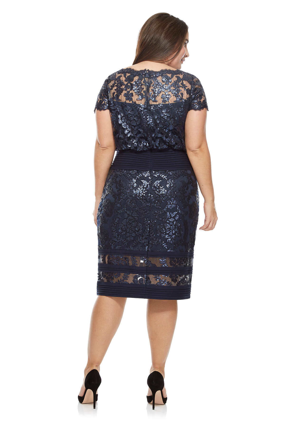 Tadashi Shoji Plus Size - Blouson Waist Paillette Embroidered Lace Dress