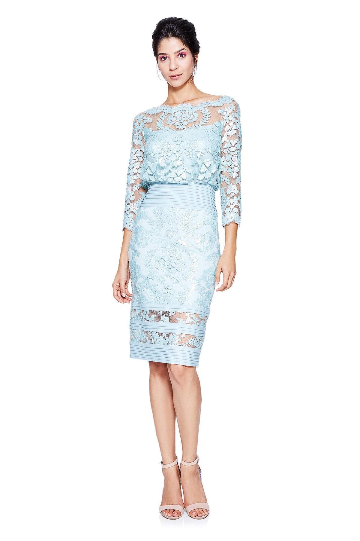 Tadashi Shoji - Blouson Waist Paillette Embroidered Lace Dress