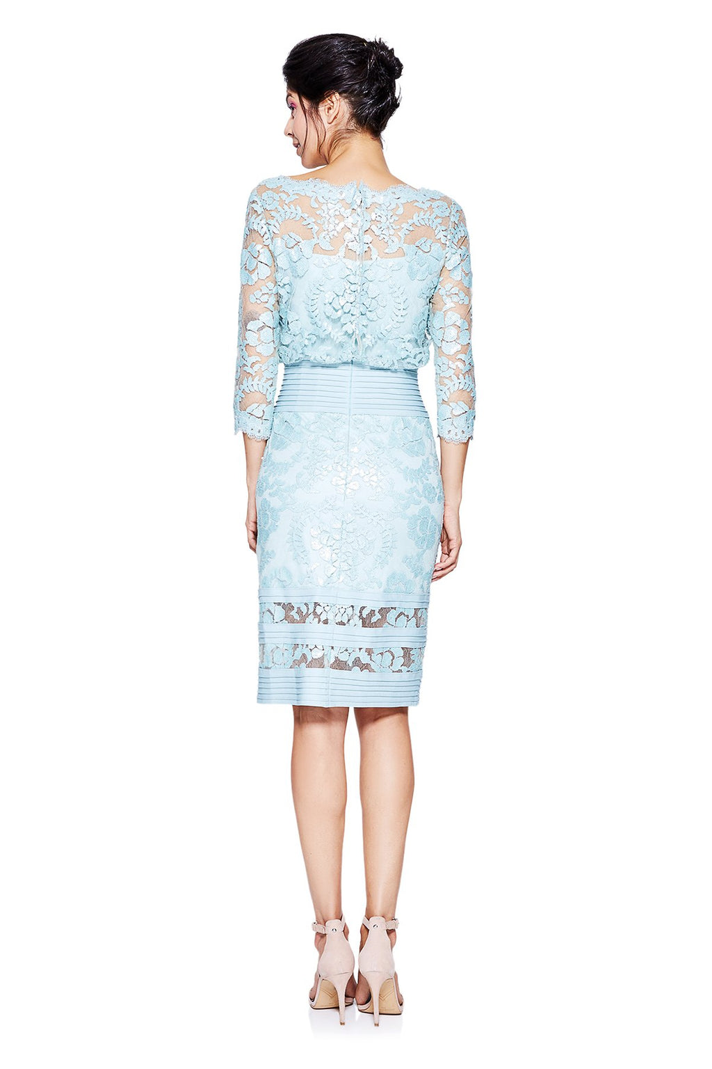Blouson Waist Paillette Embroidered Lace Dress
