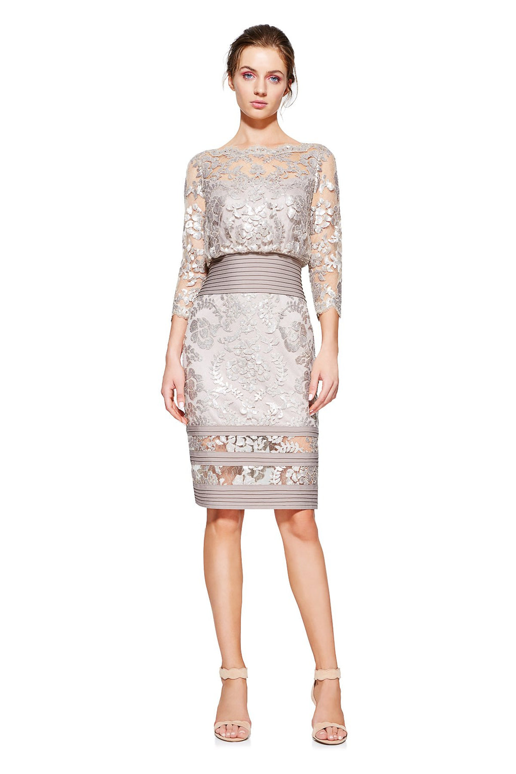 Tadashi Shoji - Blouson Waist Paillette Embroidered Lace Dress