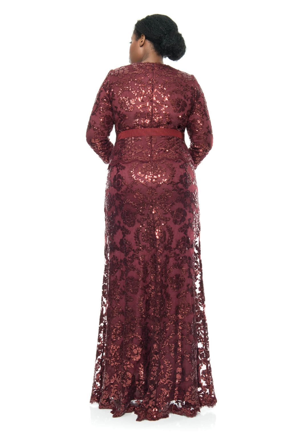 Tadashi Shoji Plus Size - Paillette Embroidered 3/4 Sleeve V-Neck Gown