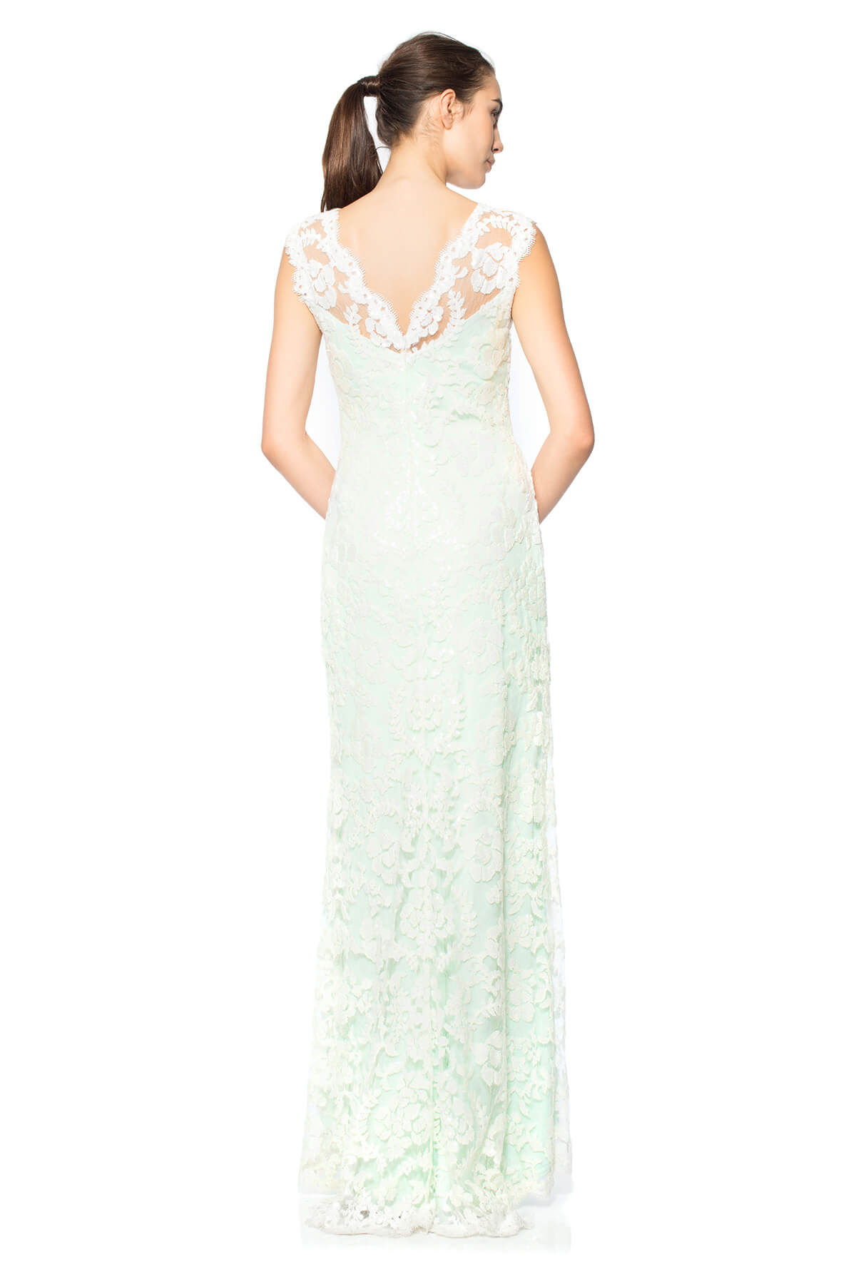 Paillette Embroidered Lace Boatneck Gown