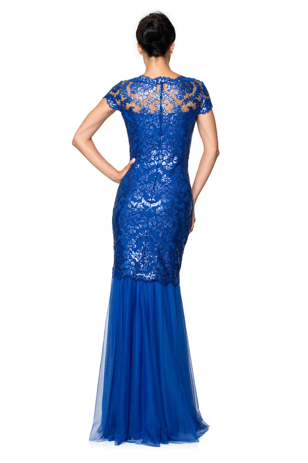 Corded Embroidery on Tulle Cap Sleeve Gown