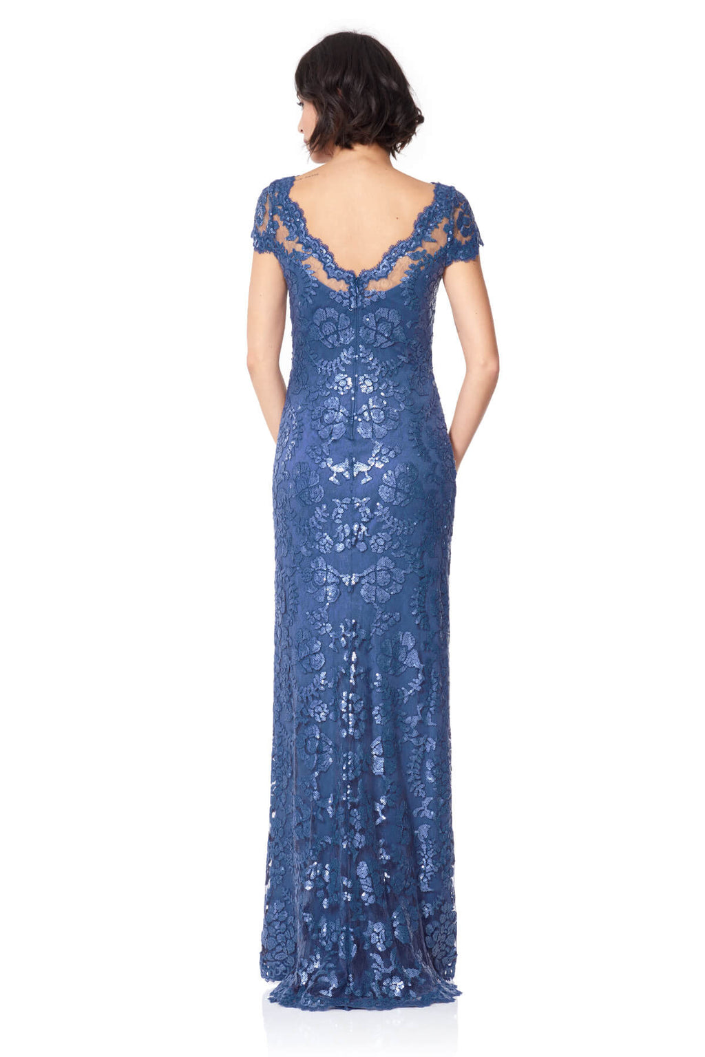Tadashi Shoji - Paillette Embroidered Lace Cap Sleeve Gown