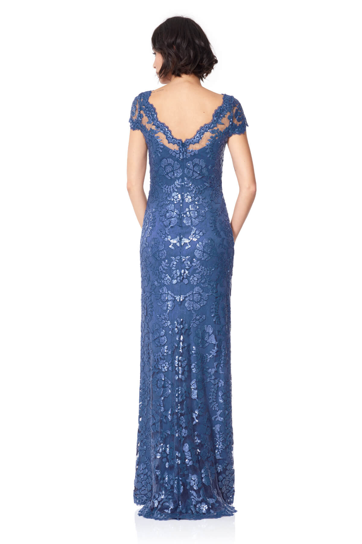Tadashi Shoji - Paillette Embroidered Lace Cap Sleeve Gown