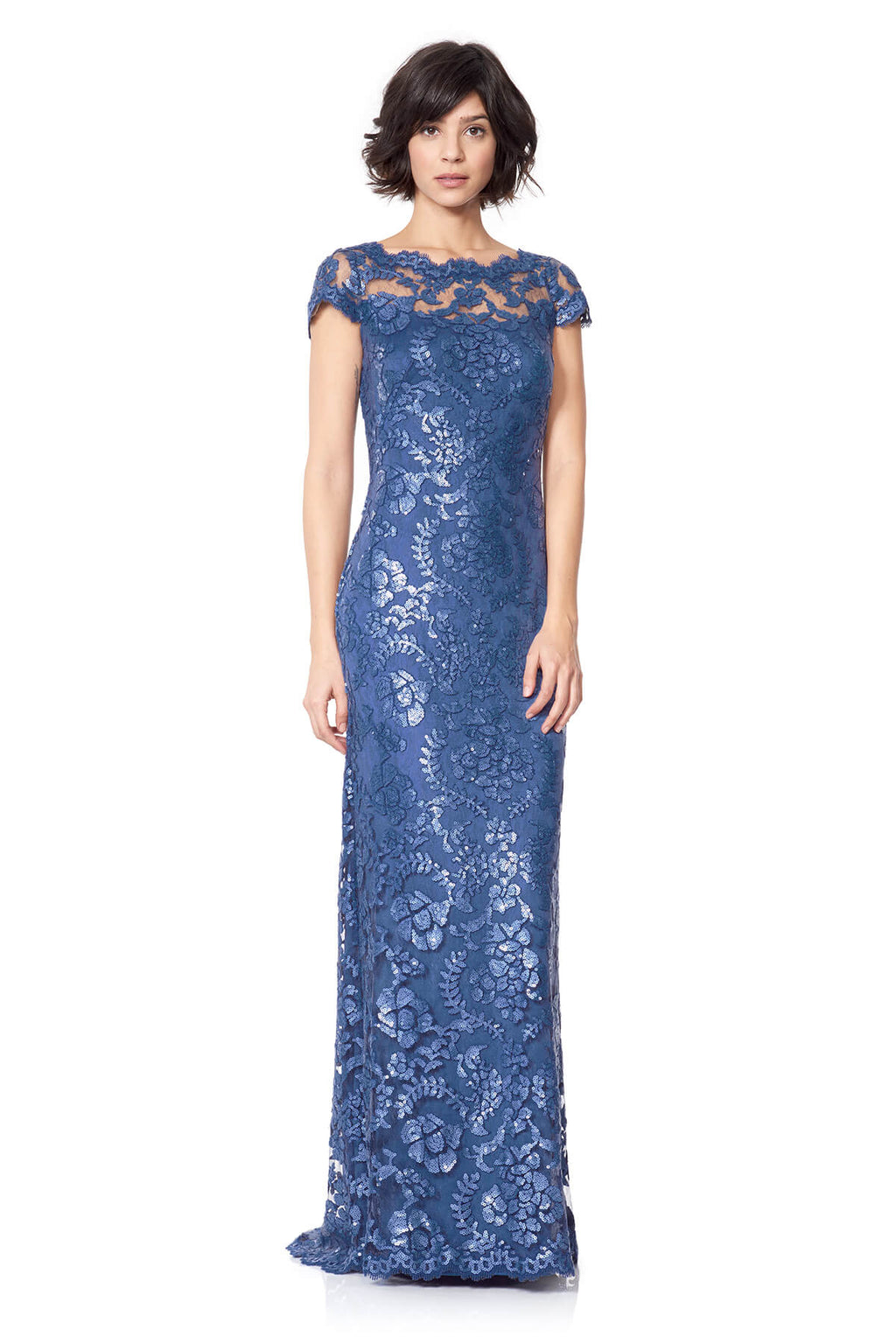 Tadashi Shoji - Paillette Embroidered Lace Cap Sleeve Gown