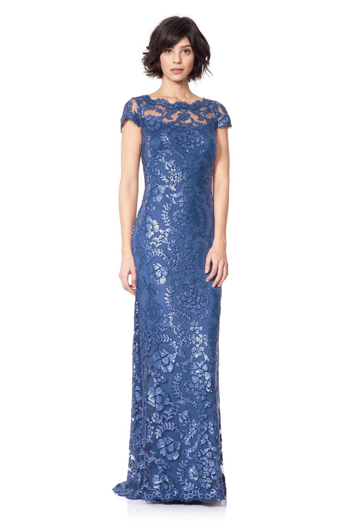 Tadashi Shoji - Paillette Embroidered Lace Cap Sleeve Gown