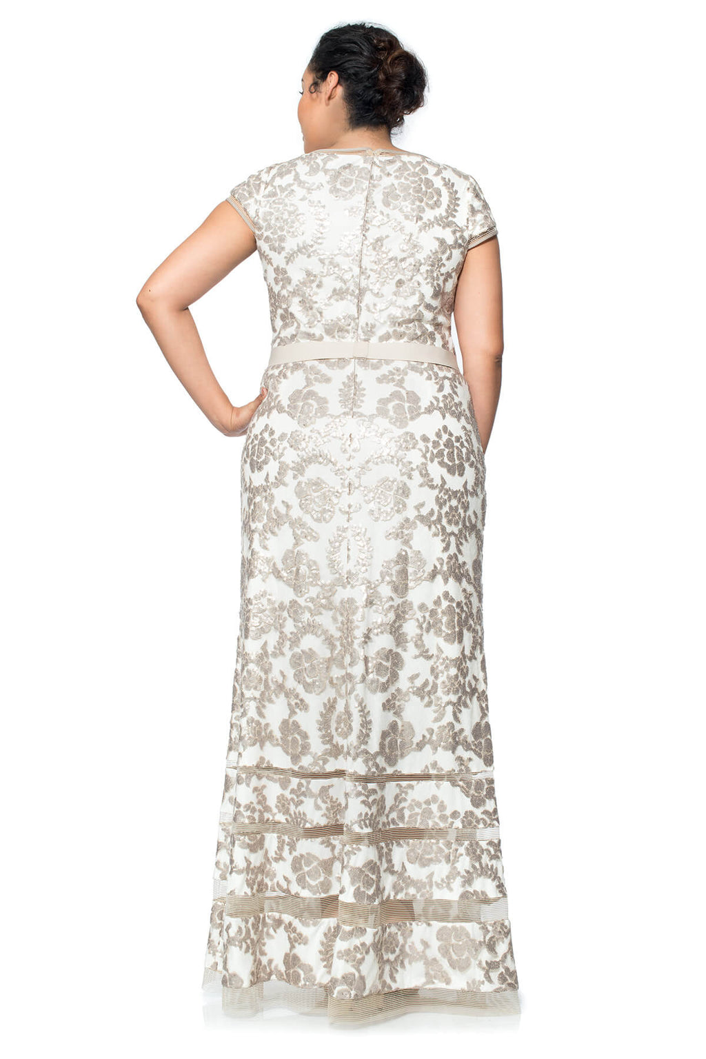 Tadashi Shoji Plus Size - Paillette Embroidered Boatneck Lace Cap Sleeve Gown