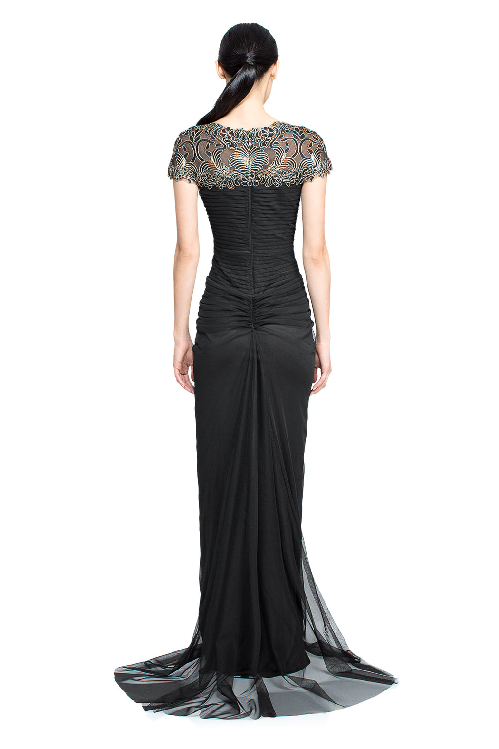 Tadashi Shoji Petite - Corded Lace and Draped Tulle Gown