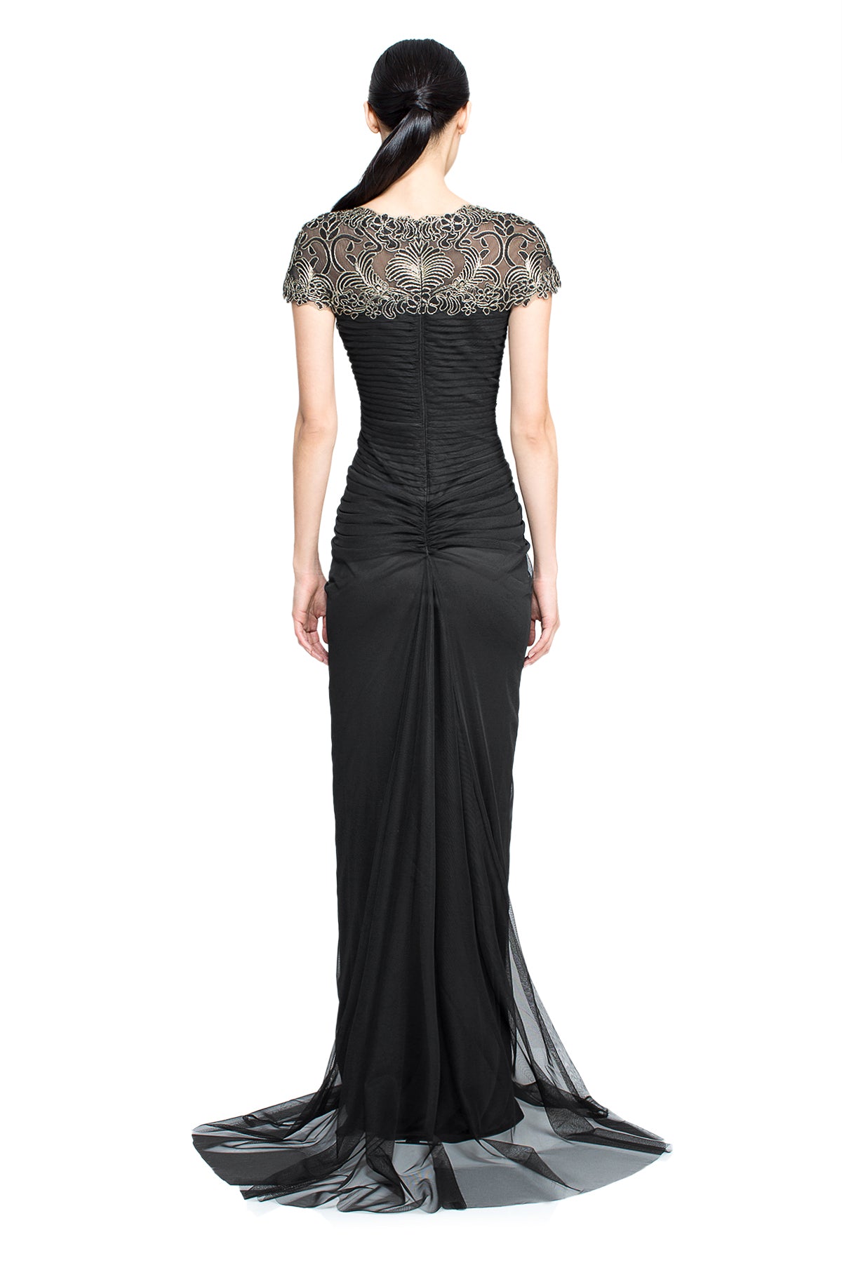 Tadashi Shoji Petite - Corded Lace and Draped Tulle Gown
