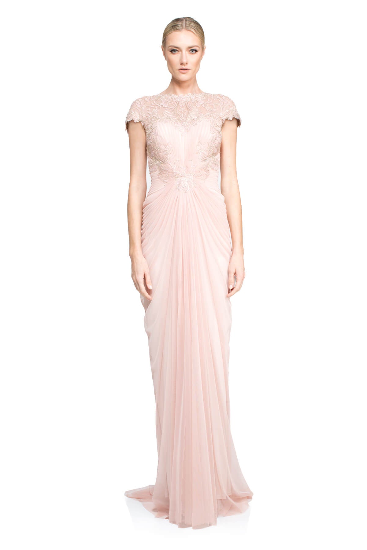 Tadashi Shoji - Corded Lace and Draped Tulle Gown